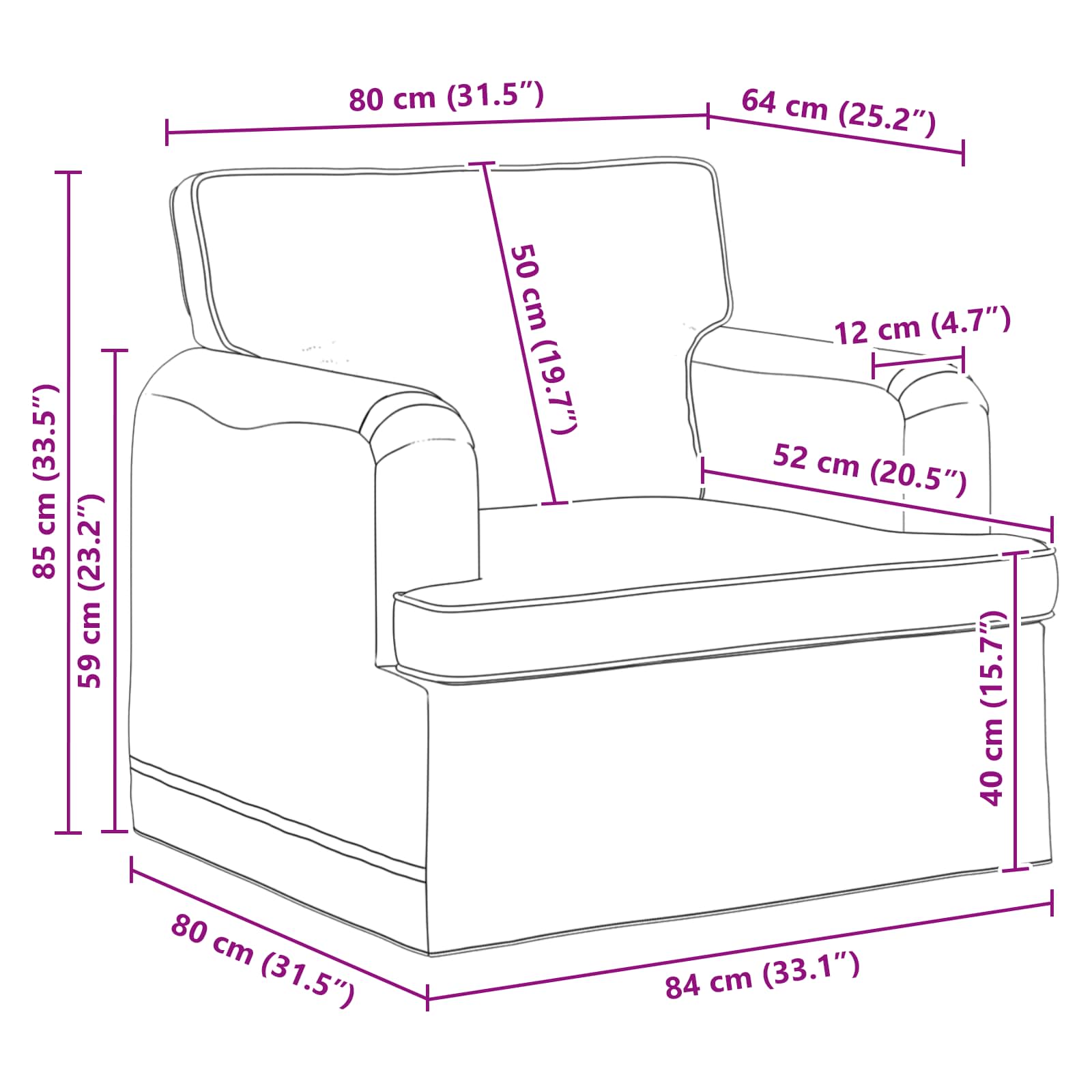 Bank Zwart 84 x 80 x 85 cm Stof