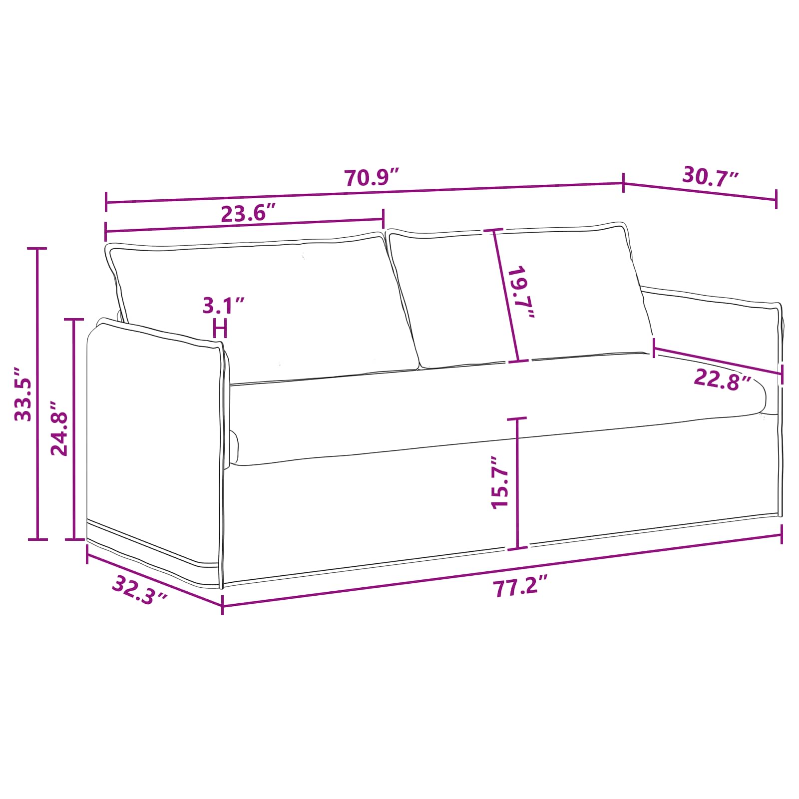 Bank Donkergrijs 196 x 82 x 85 cm Stof