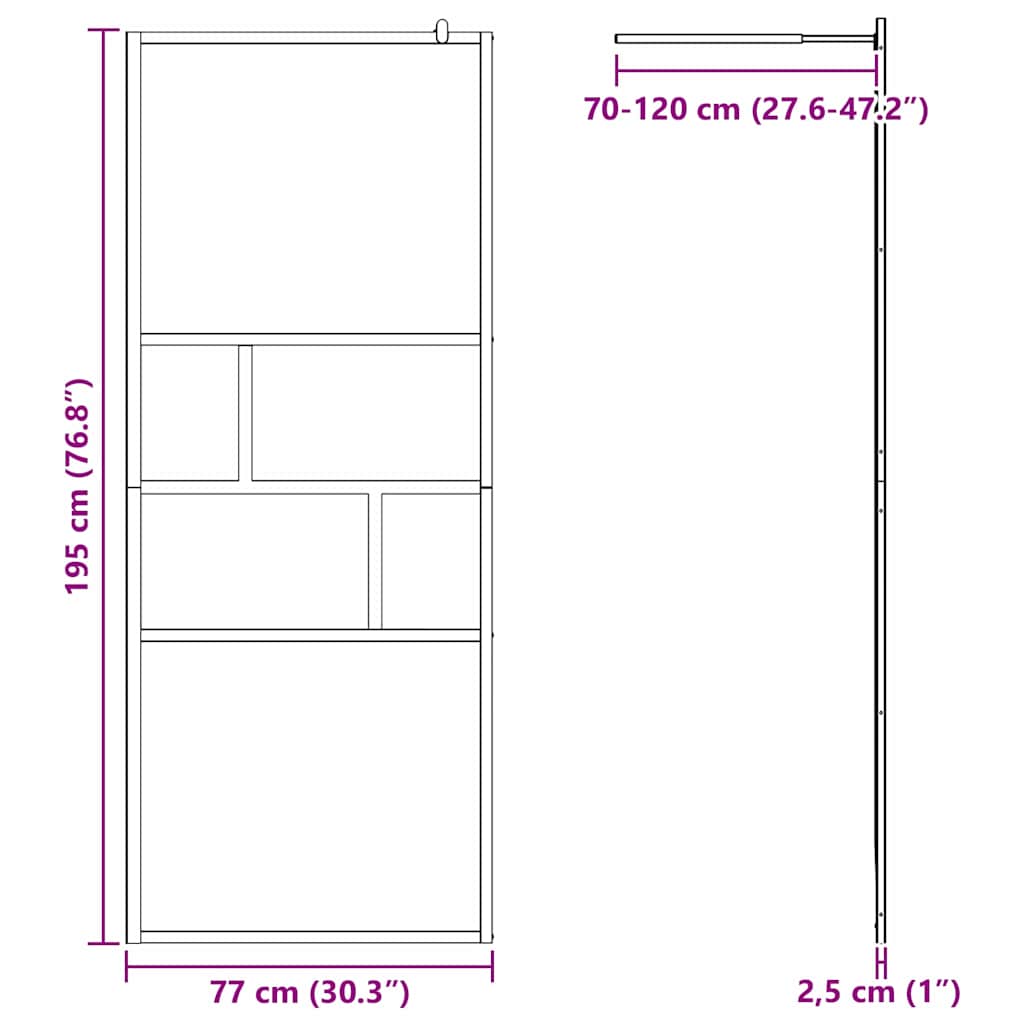 Inloop Douche Wand Zwart 80 x 195 x 0.5 cm Glas en Aluminium