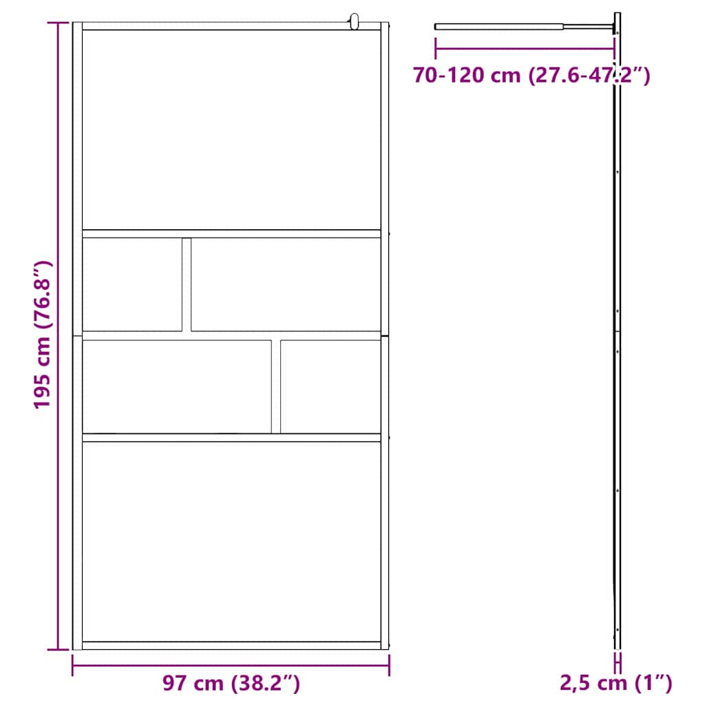 Inloop Douche Wand Zwart 100 x 195 x 0,5 cm Glas en Aluminium