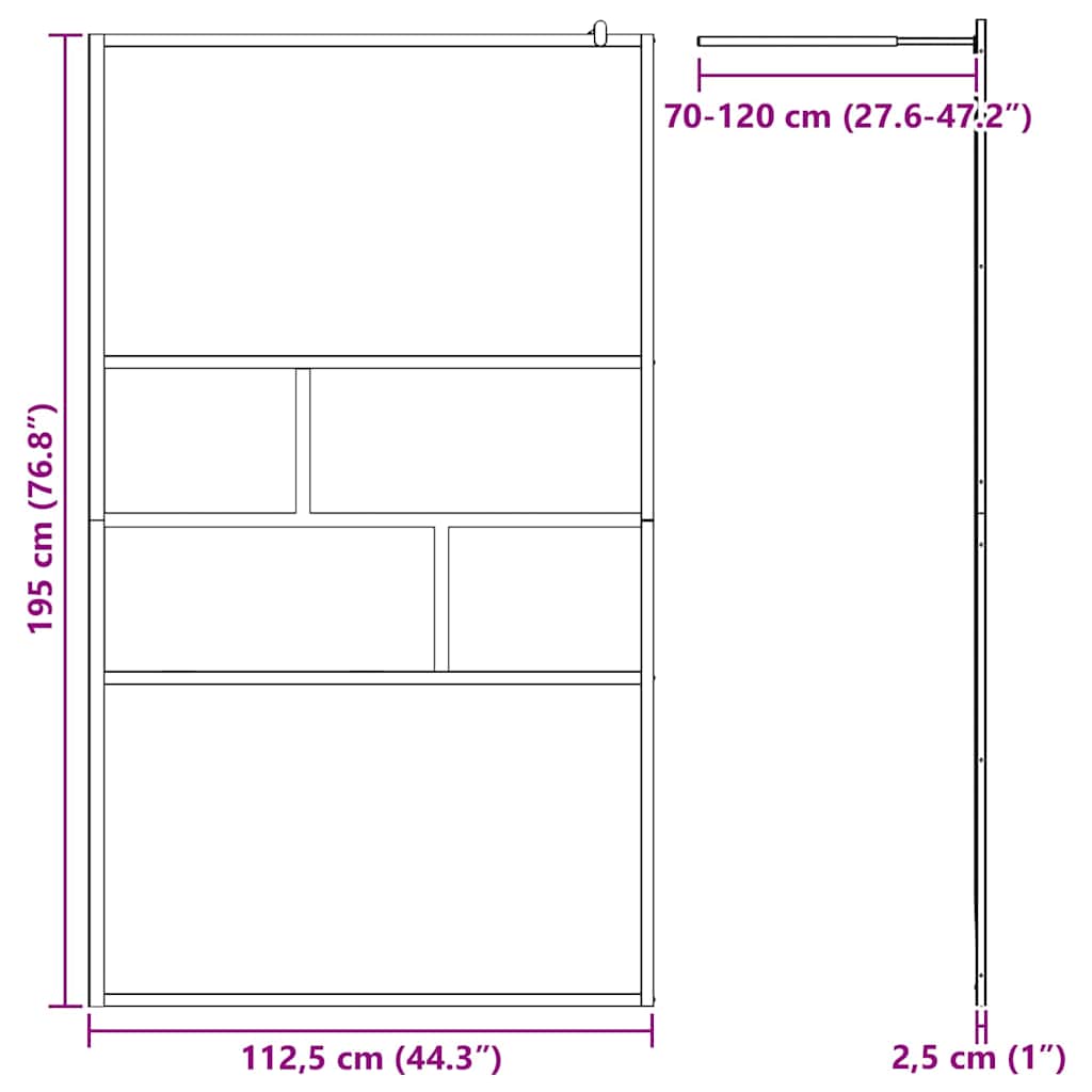 Inloop Douche Wand Zwart 115 x 195 x 0,5 cm Glas en Aluminium
