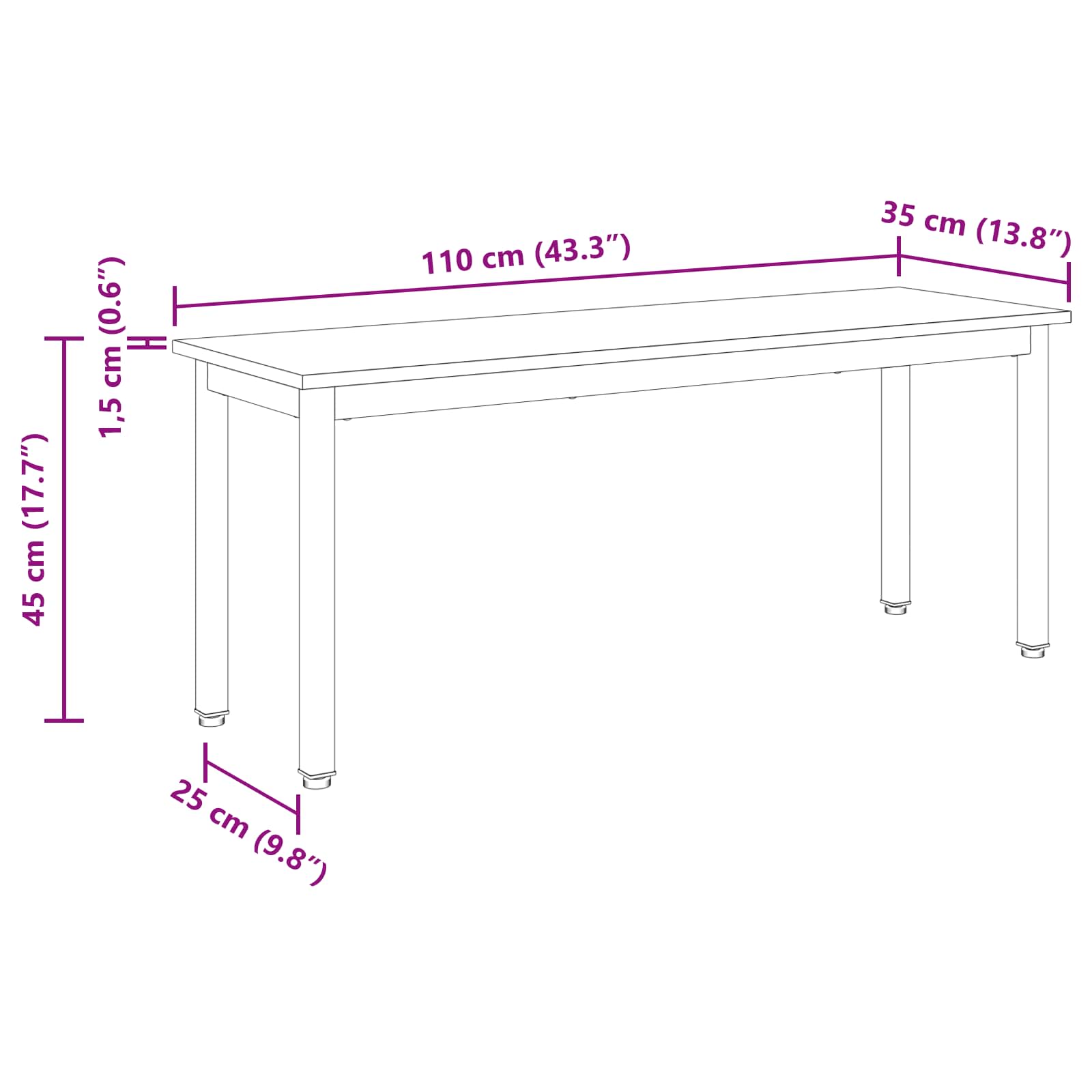 Bank Ambachtelijk eiken 110 x 35 x 45 cm Bewerkt hout