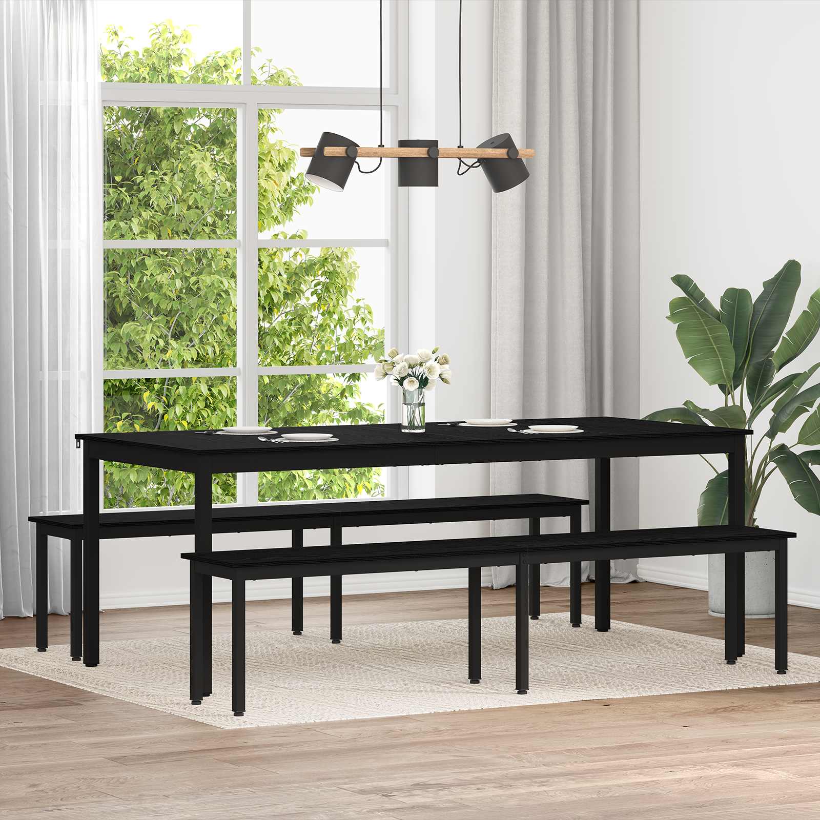 Bank Zwart Eiken 200 x 35 x 45 cm Bewerkt hout
