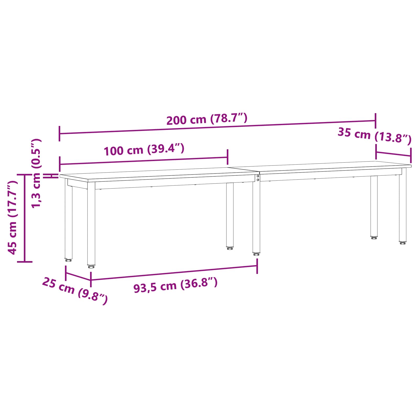 Bank Rook Eik 200 x 35 x 45 cm Bewerkt hout