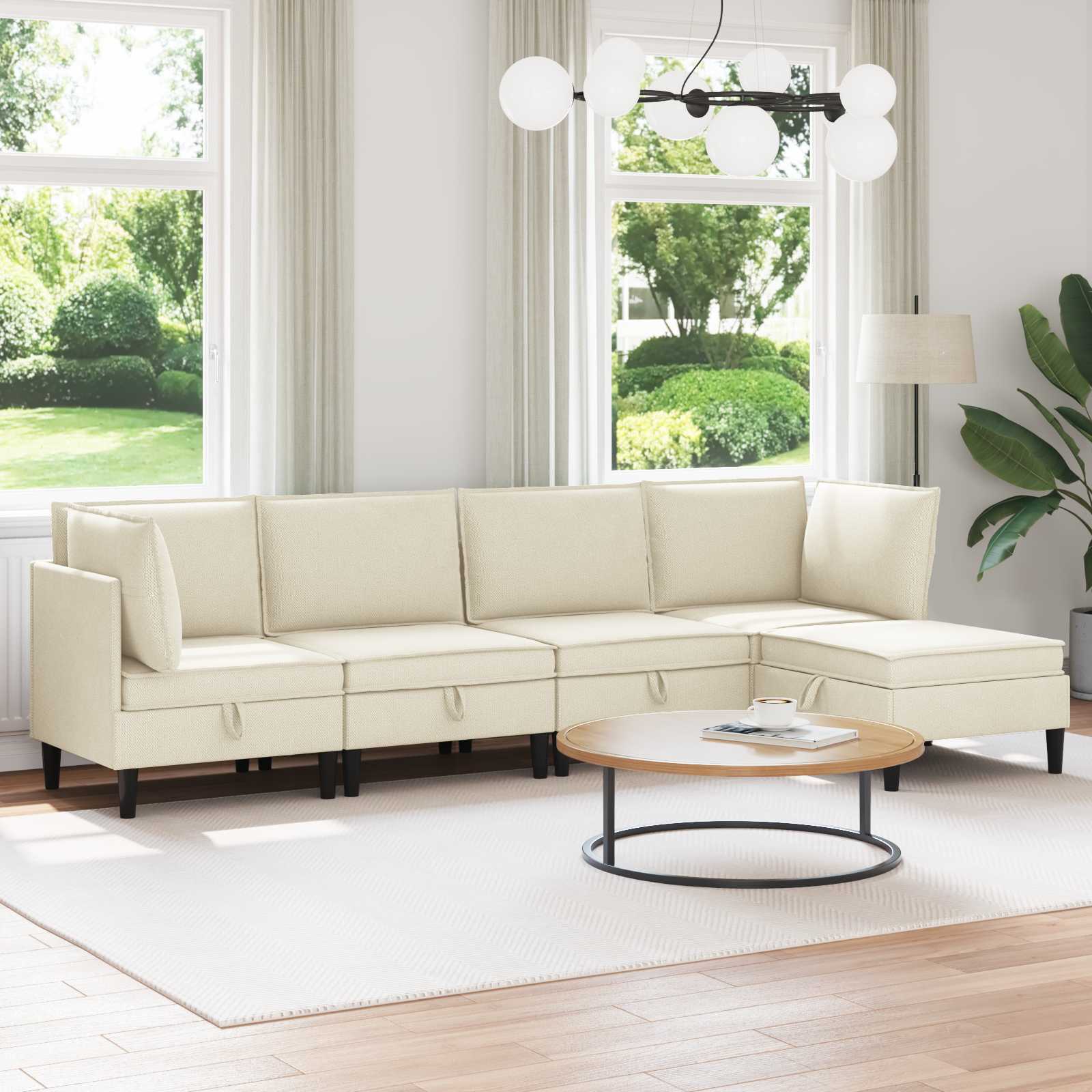 Woonkamer Meubelset 5 st Crèmekleurig Stof