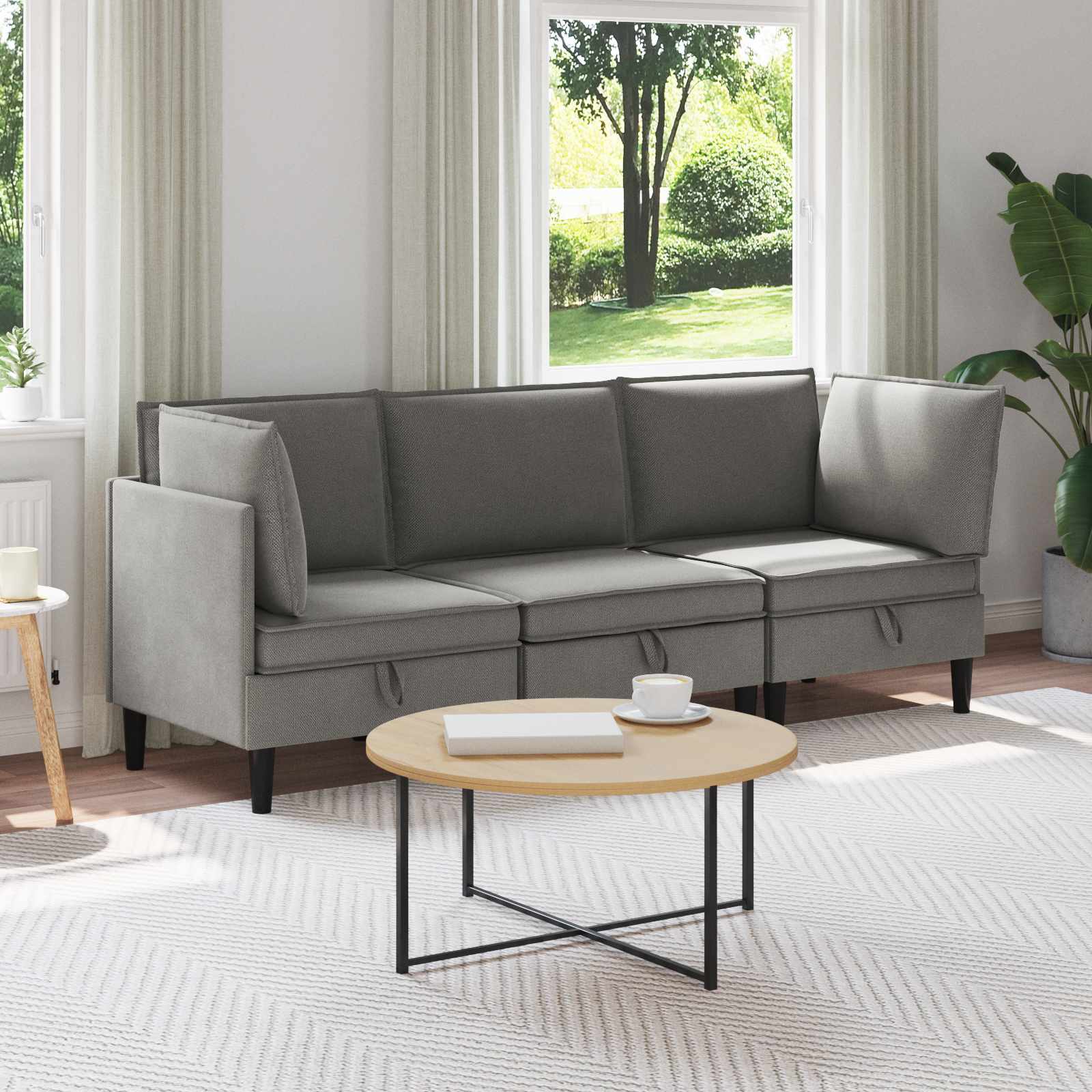 Woonkamer Meubelset 3 st Donkergrijs Stof