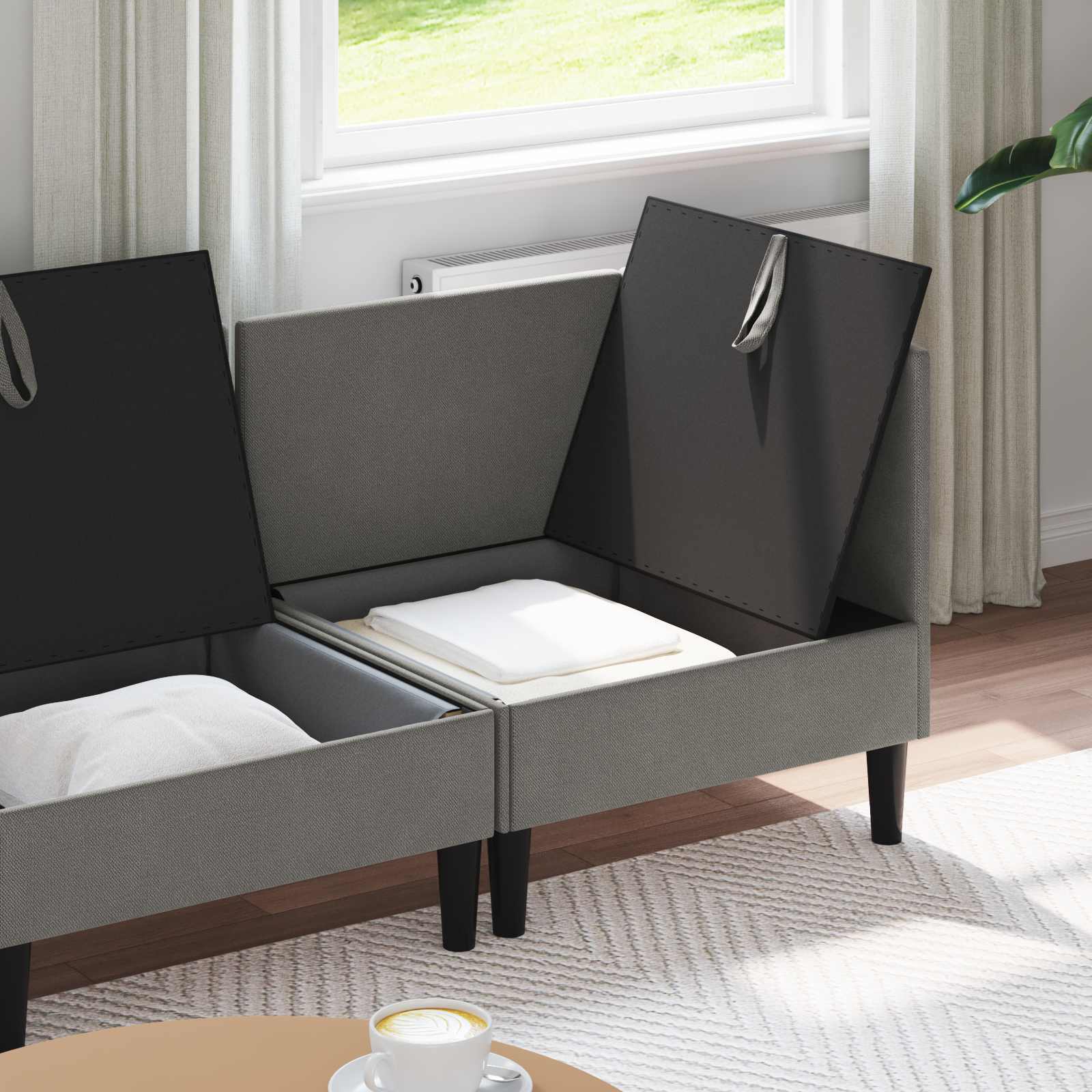 Woonkamer Meubelset 4 st Donkergrijs Stof