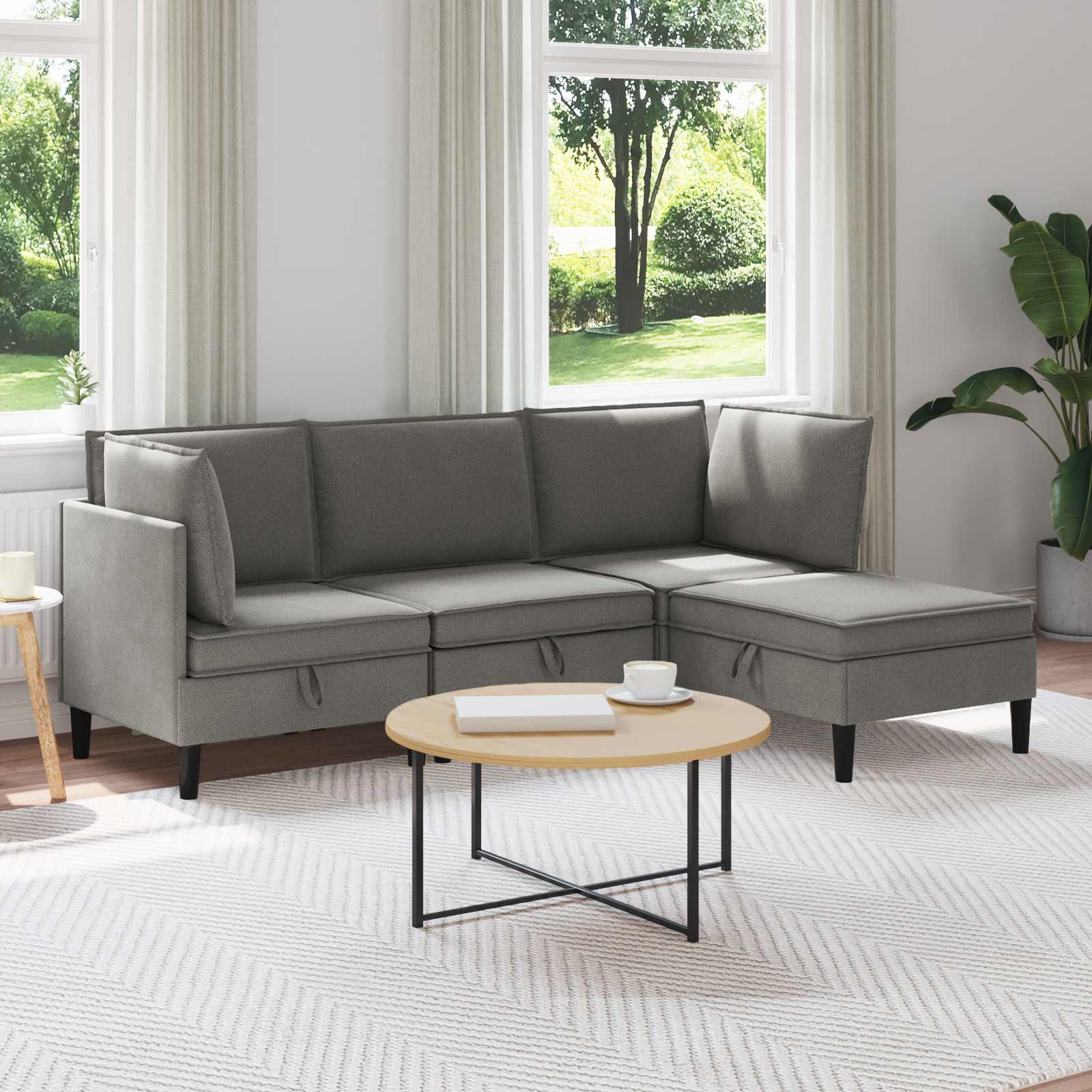 Woonkamer Meubelset 4 st Donkergrijs Stof