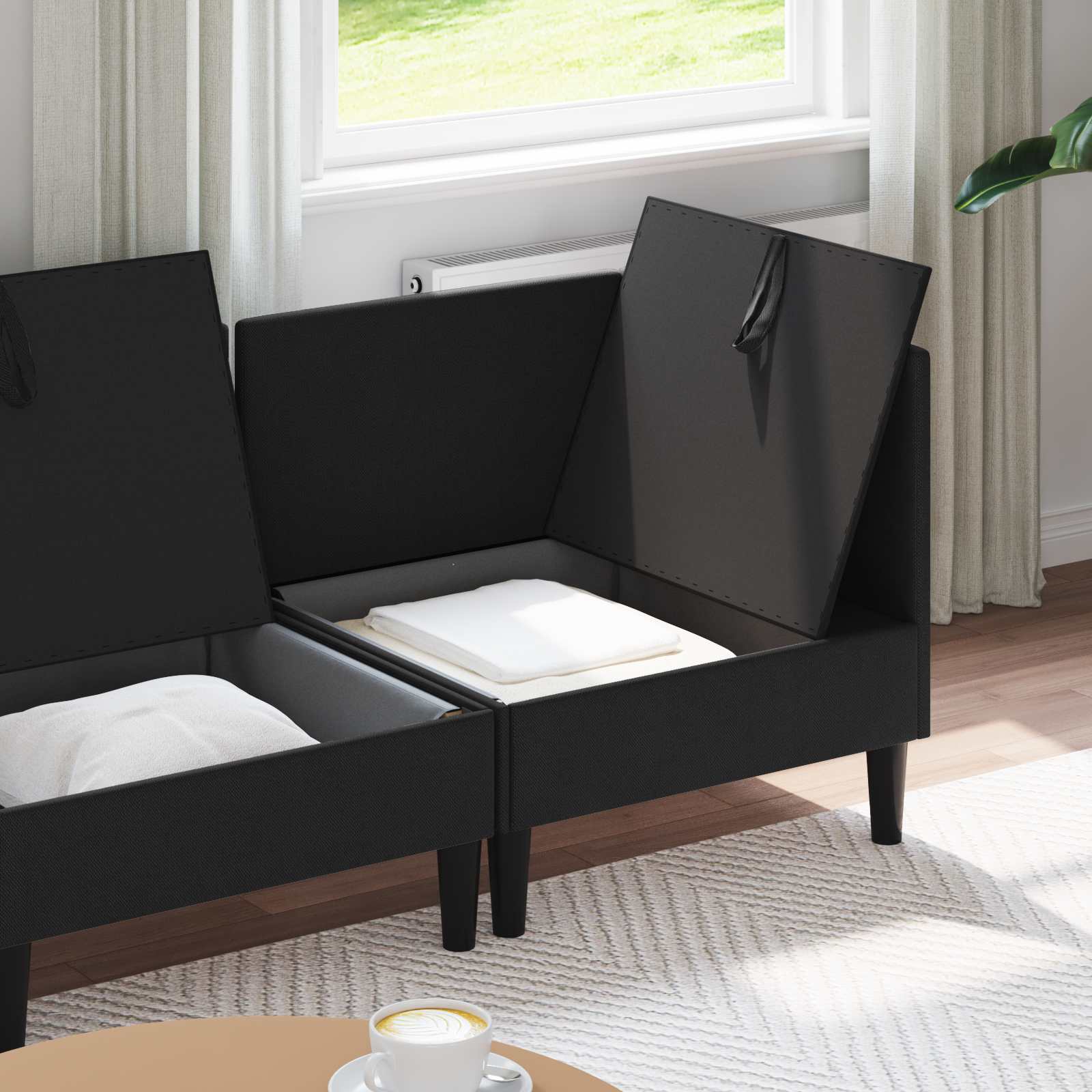 Woonkamer Meubelset 3 st Zwart Stof