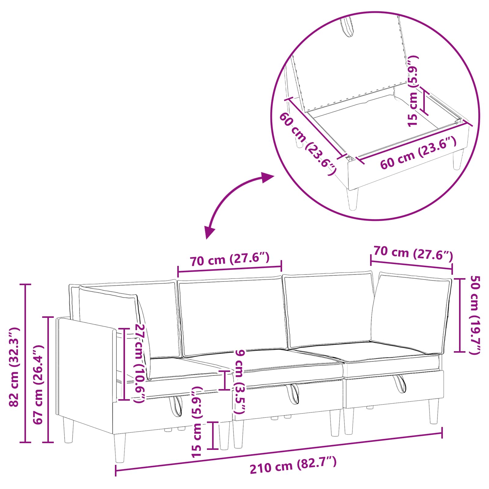 Woonkamer Meubelset 3 st Zwart Stof