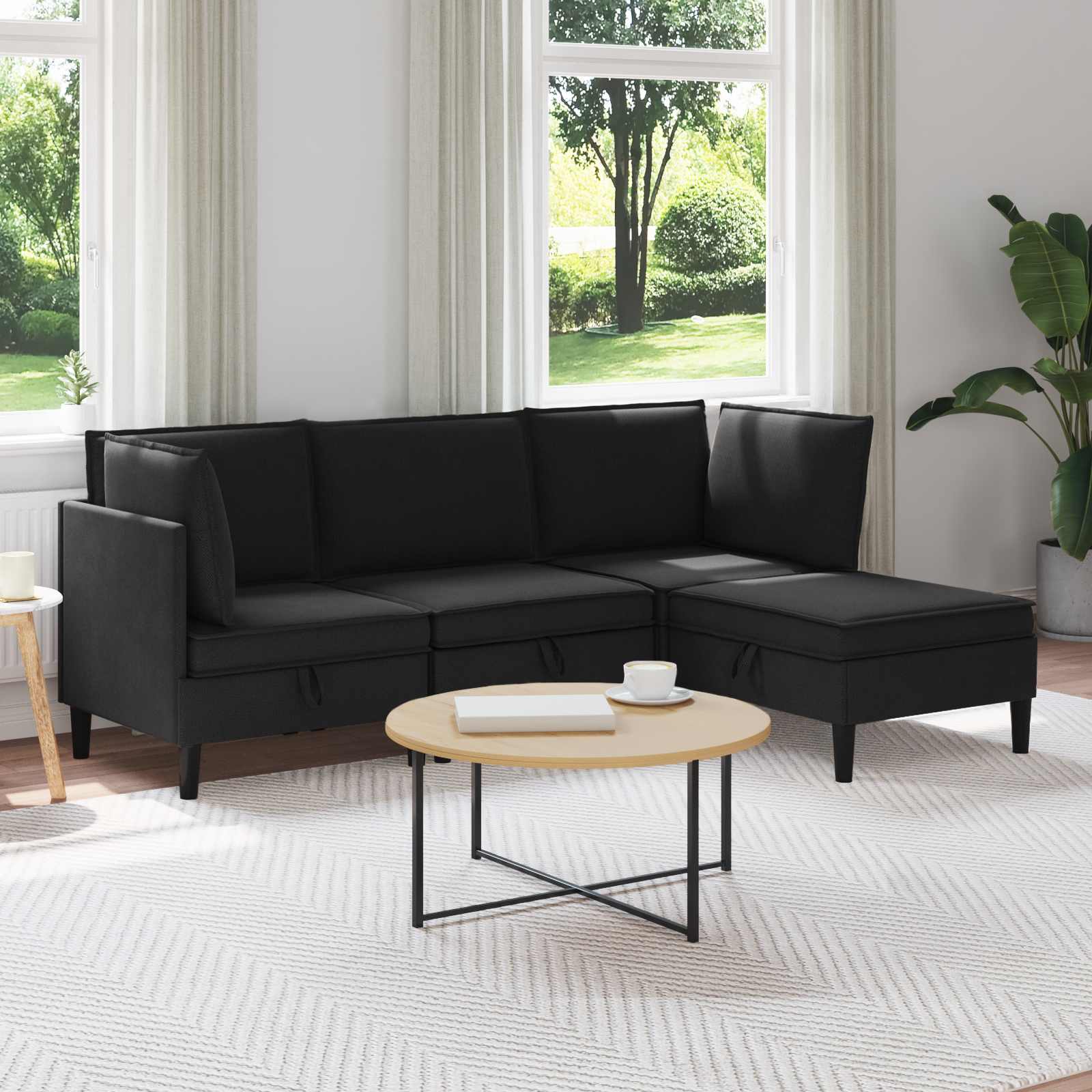 Woonkamer Meubelset 4 st Zwart Stof