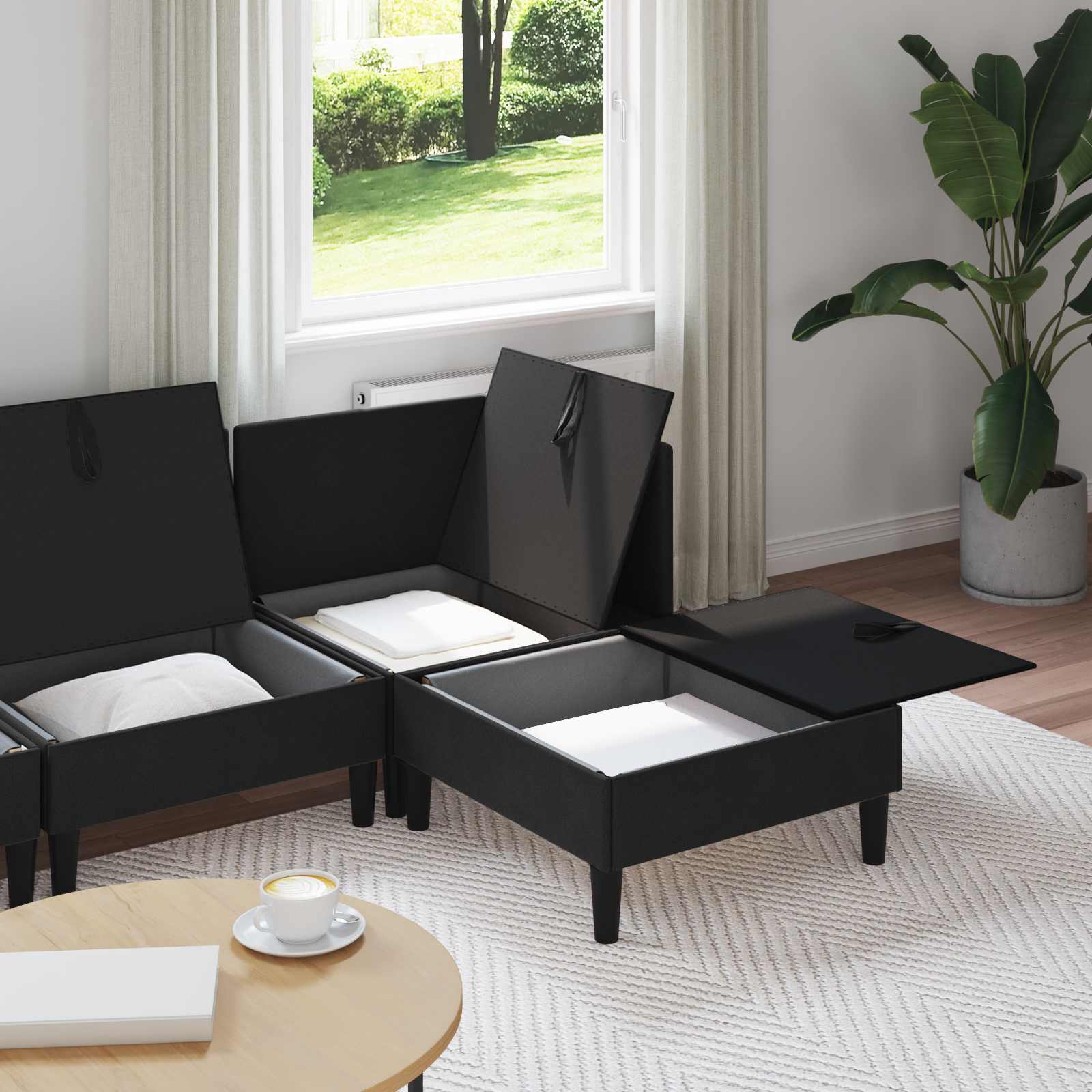Woonkamer Meubelset 4 st Zwart Stof