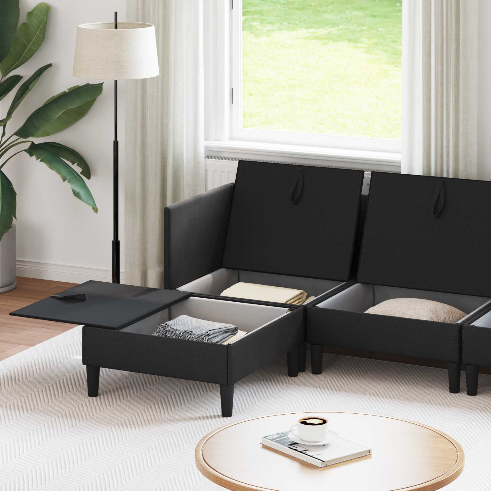 Woonkamer Meubelset 5 st Zwart Stof