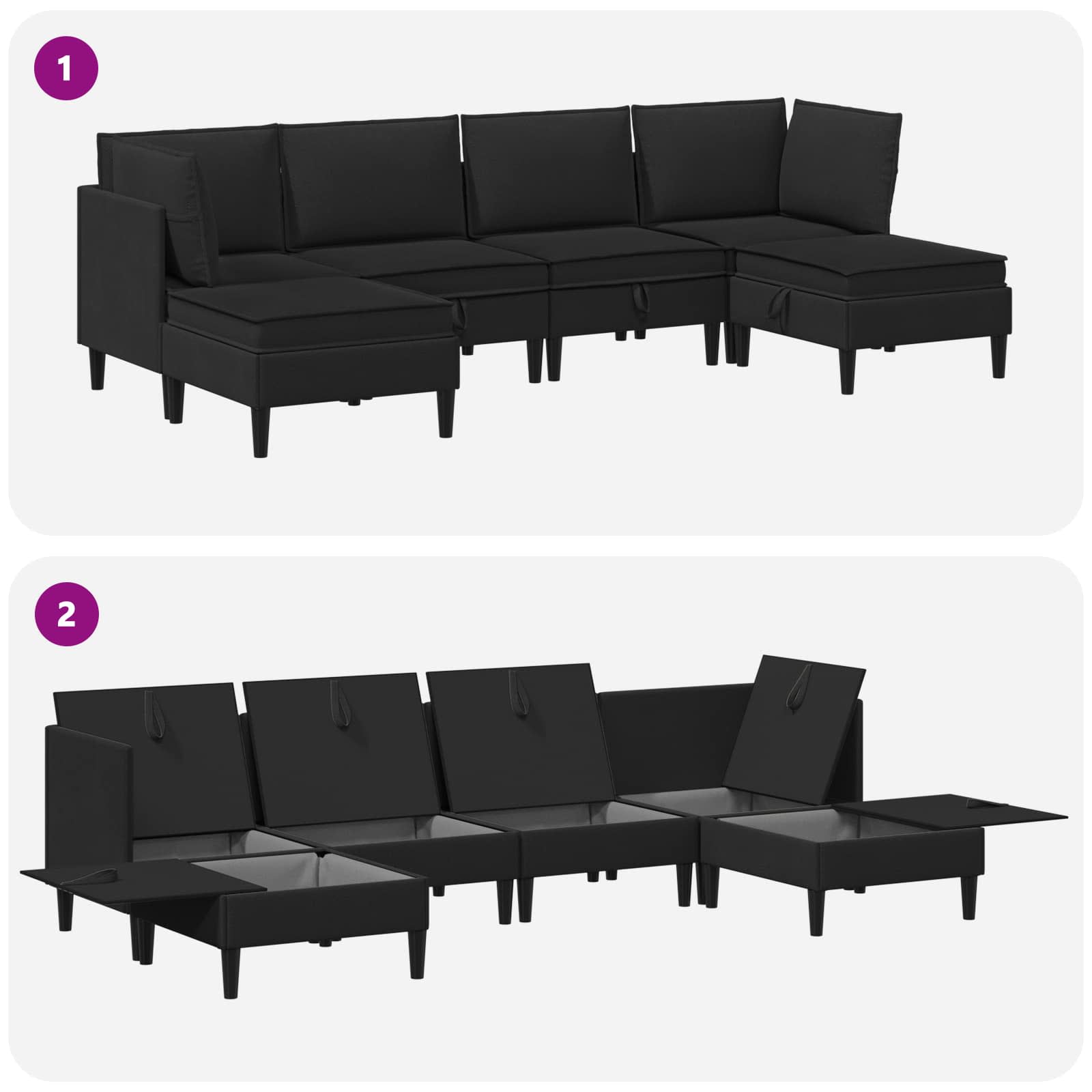 Woonkamer Meubelset 6 st Zwart Stof