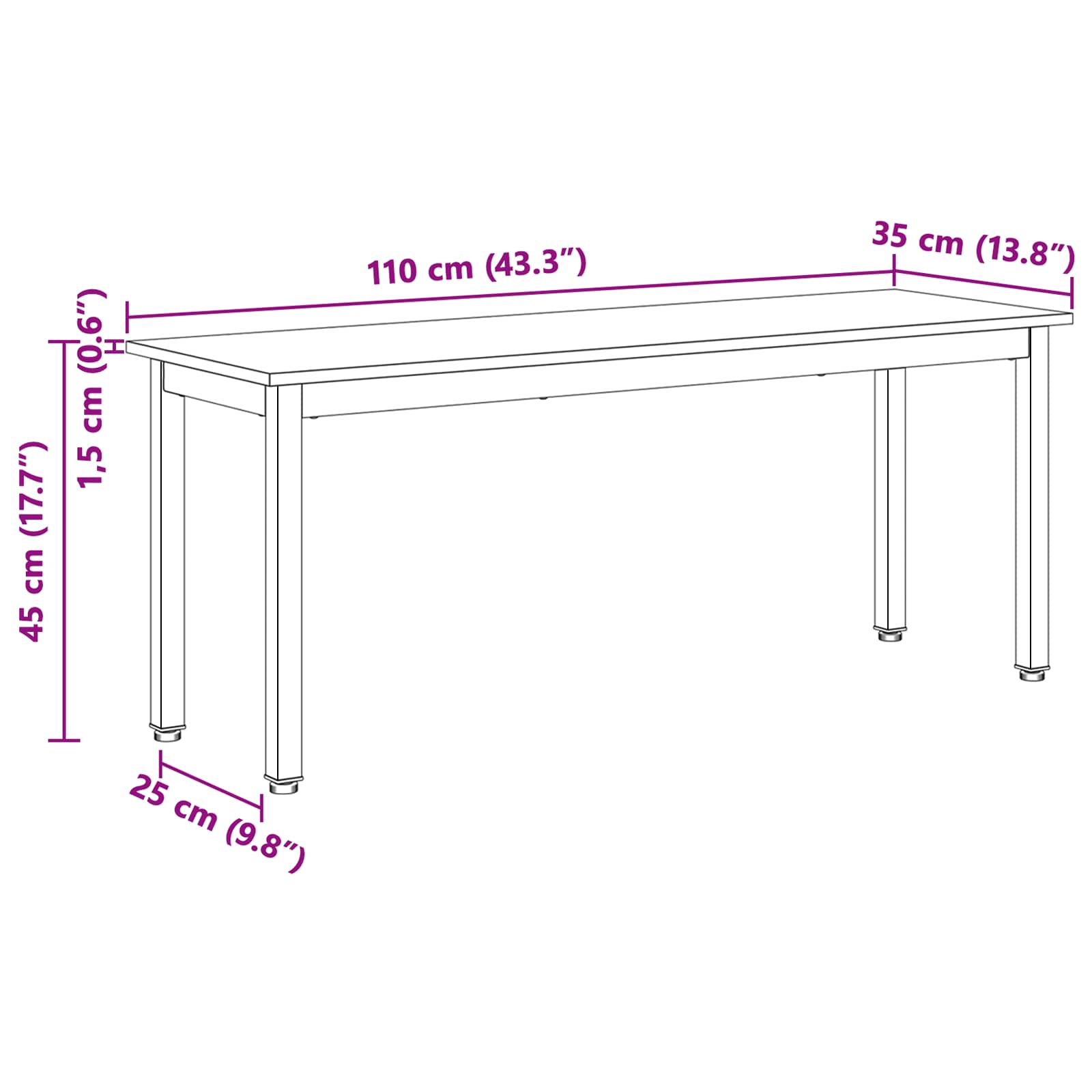 Bank Wit 110 x 35 x 45 cm Massief grenenhout