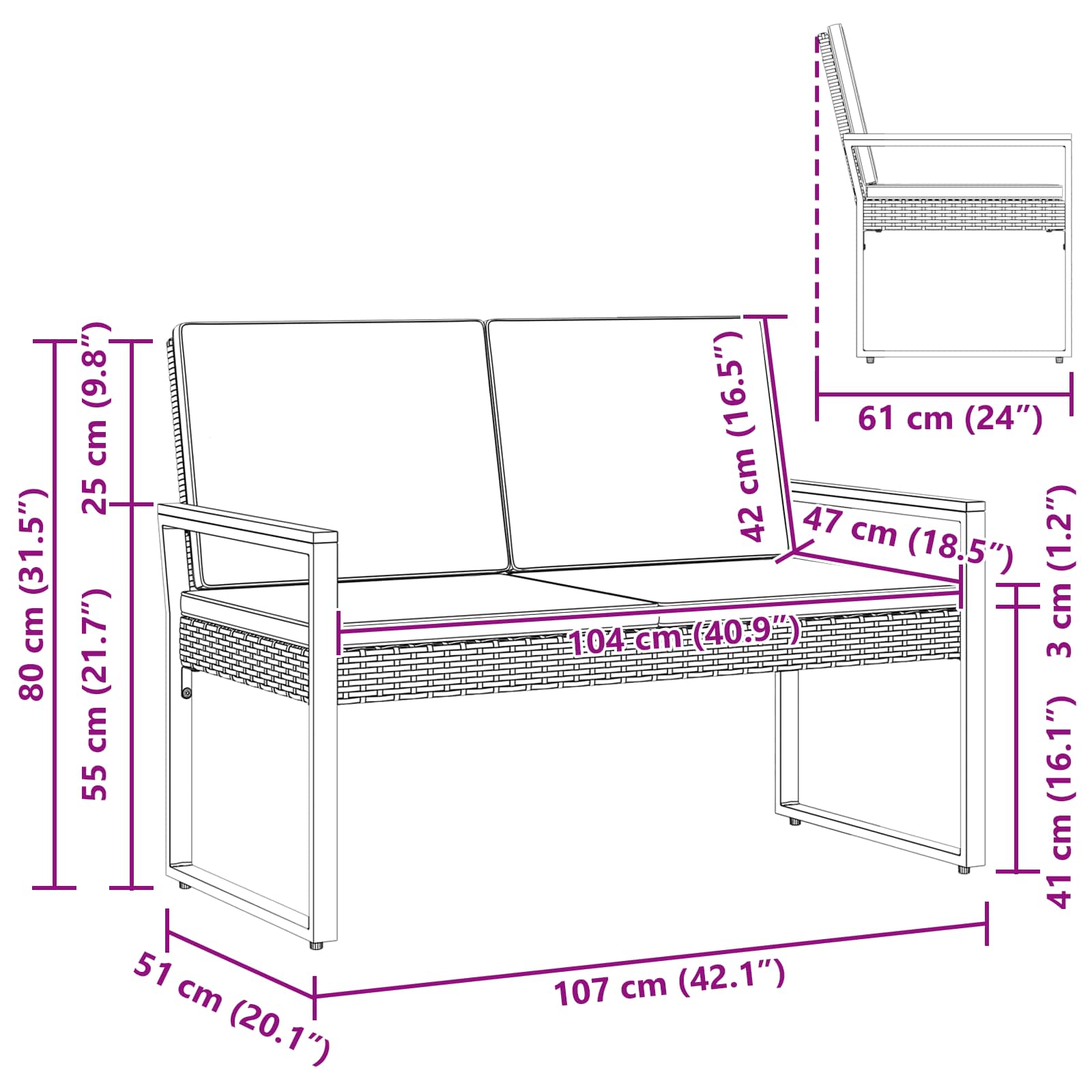 Tuinbank Grijs en Donkergrijs 107 x 61 x 80 cm poly rattan