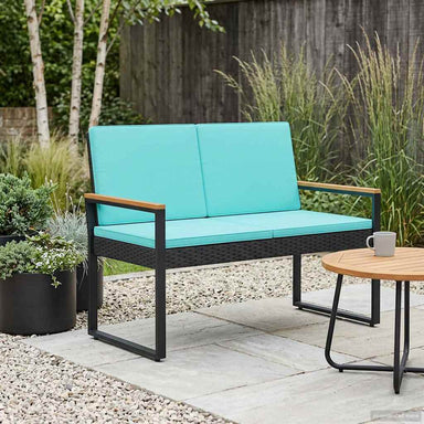 Tuinbank Zwart en Turquoise 107 x 61 x 80 cm poly rattan