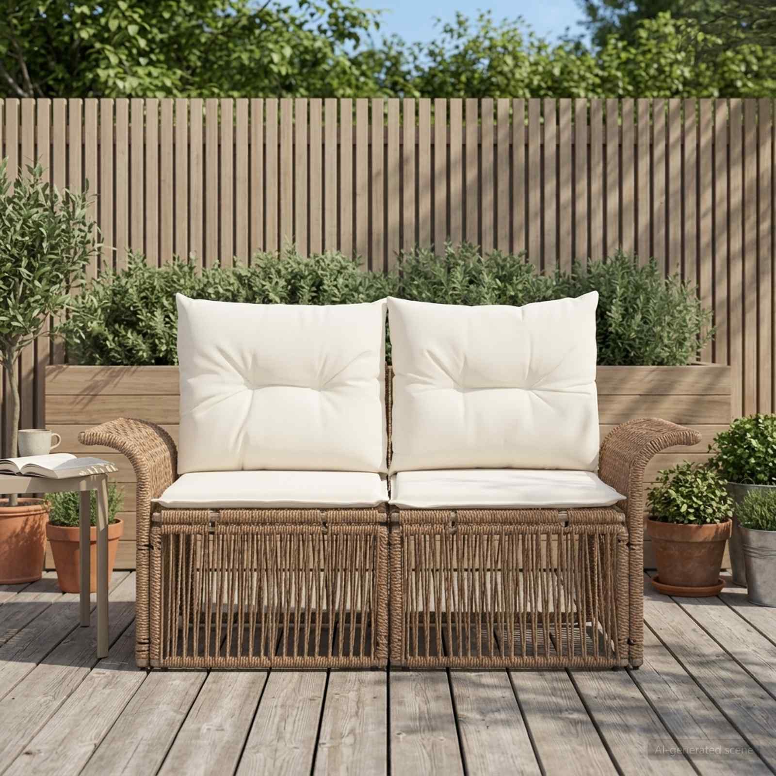Tuinbank 2-Aantal zitplaatsen Beige poly rattan