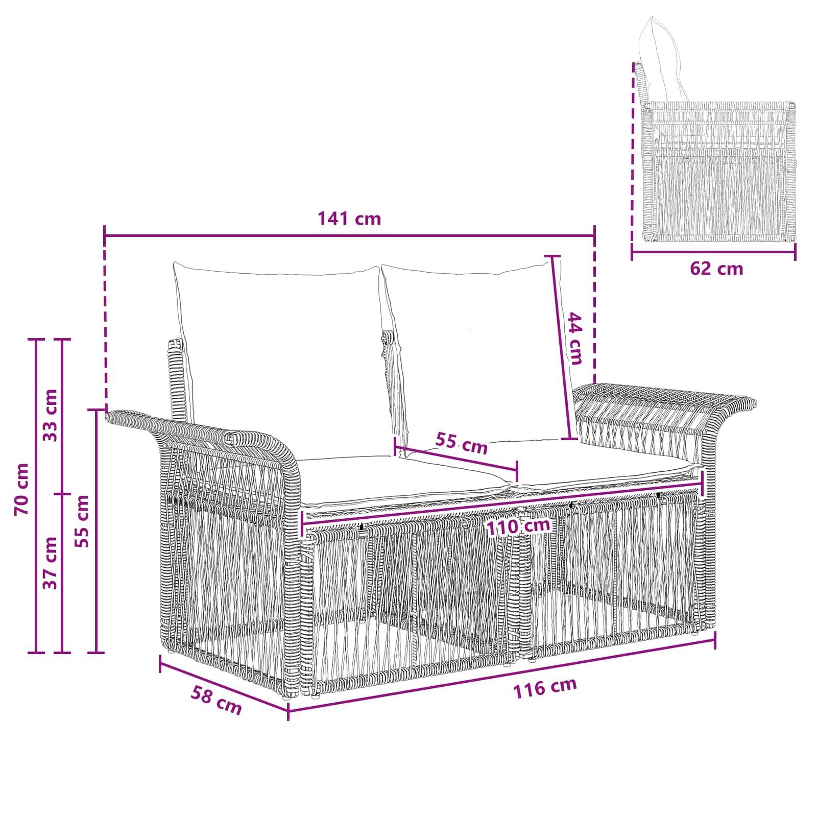 Tuinbank 2-Aantal zitplaatsen Beige poly rattan