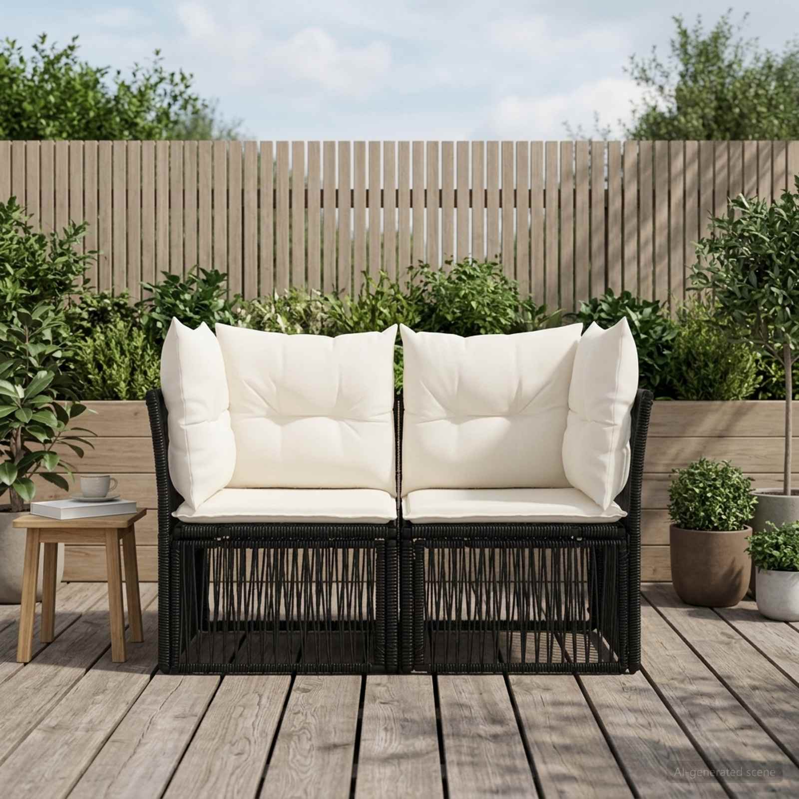 Tuinbank 2-Aantal zitplaatsen Zwart poly rattan