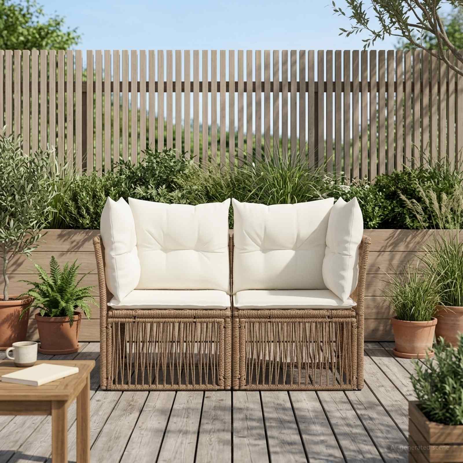 Tuinbank 2-Aantal zitplaatsen Beige poly rattan