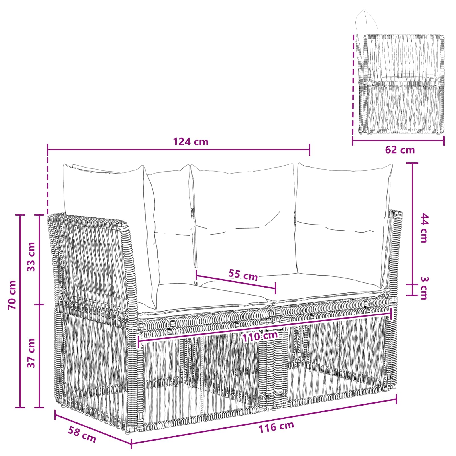 Tuinbank 2-Aantal zitplaatsen Beige poly rattan