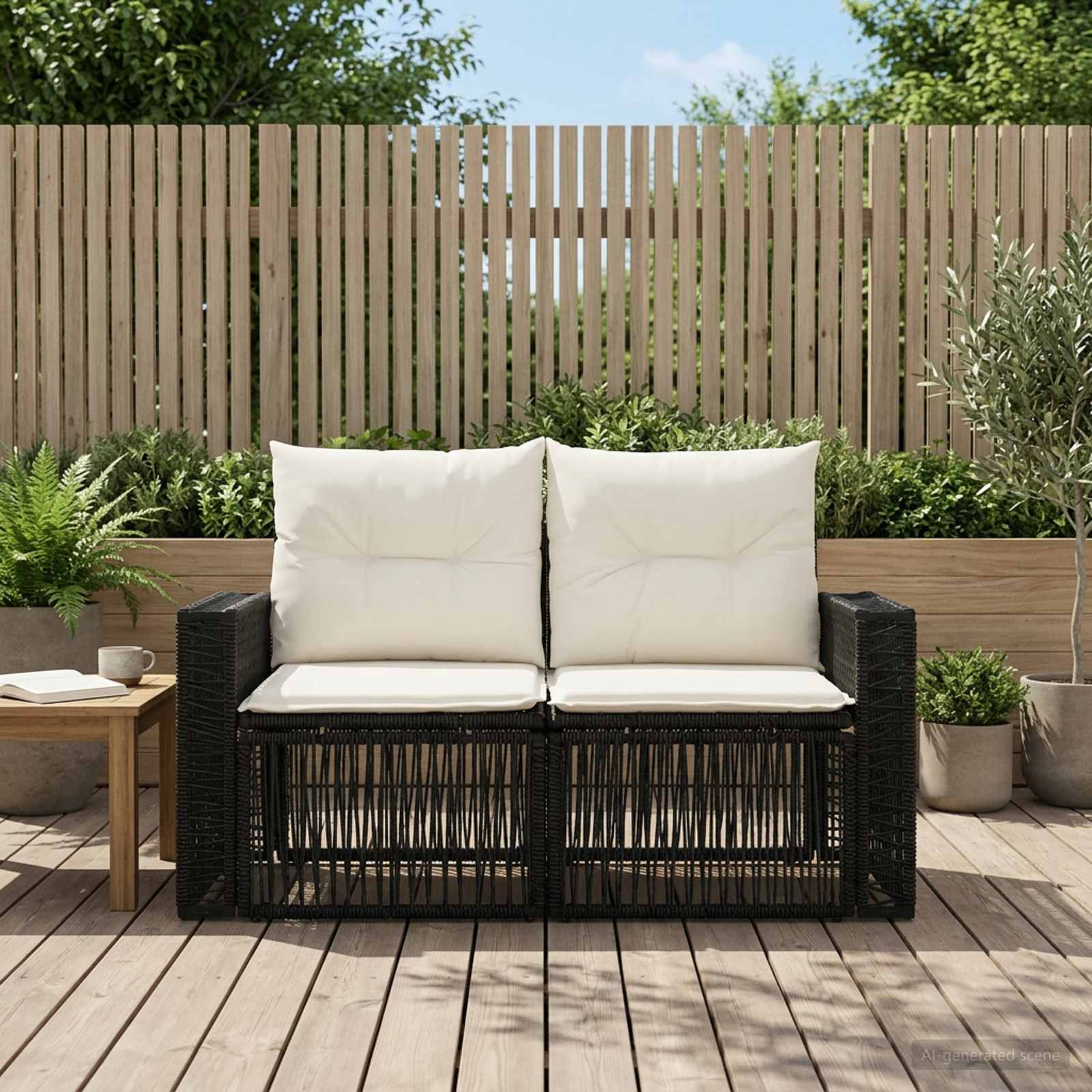 Tuinbank 2-Aantal zitplaatsen Zwart poly rattan