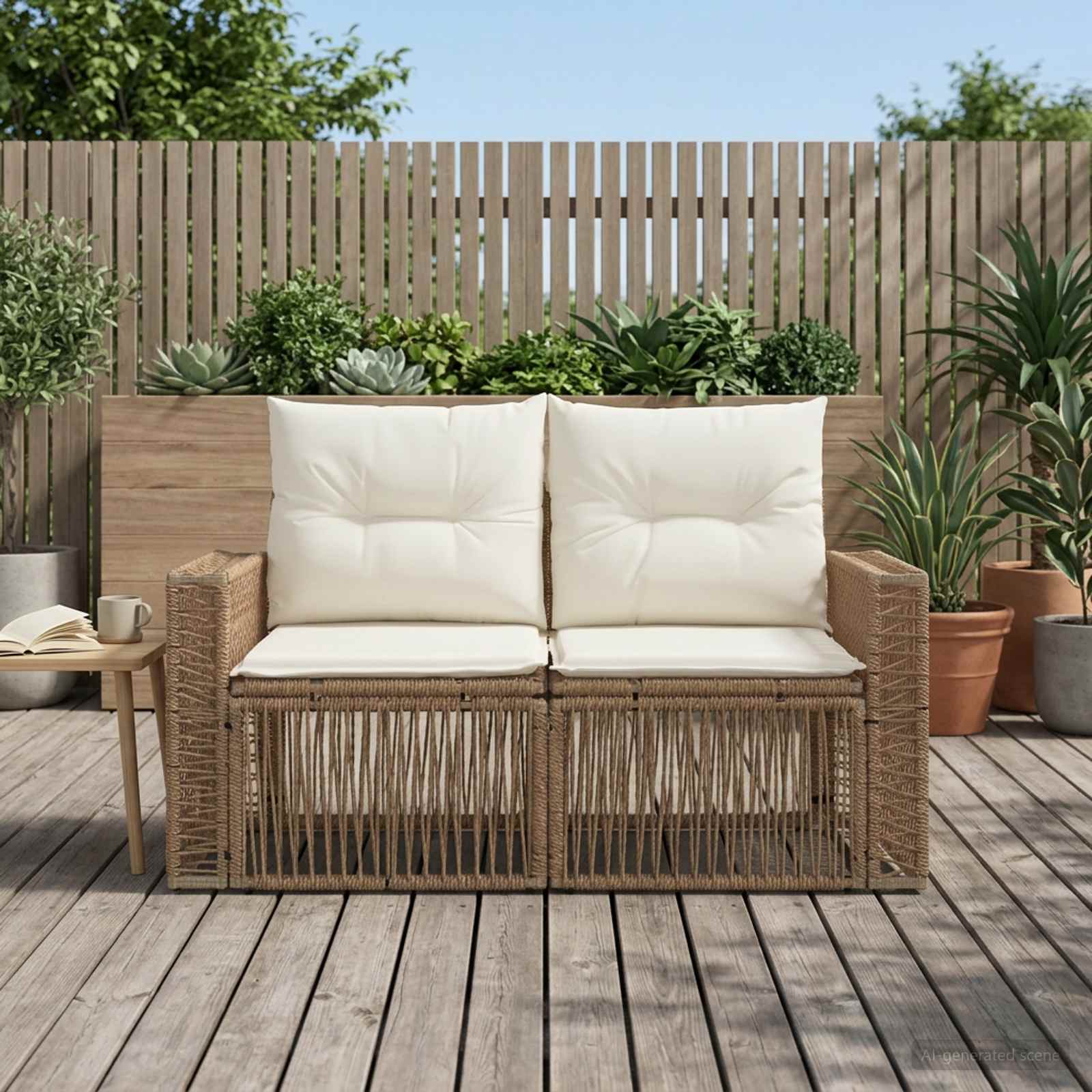 Tuinbank 2-Aantal zitplaatsen Beige poly rattan