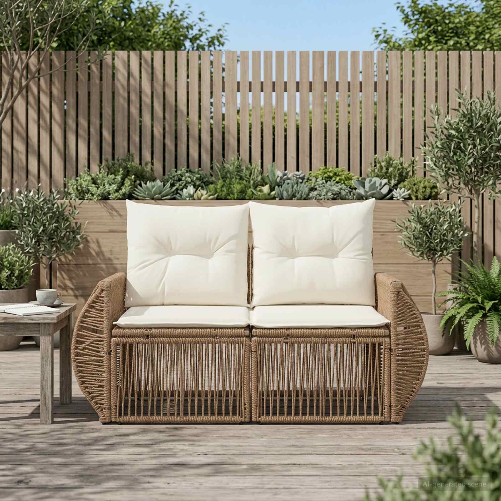 Tuinbank 2-Aantal zitplaatsen Beige poly rattan