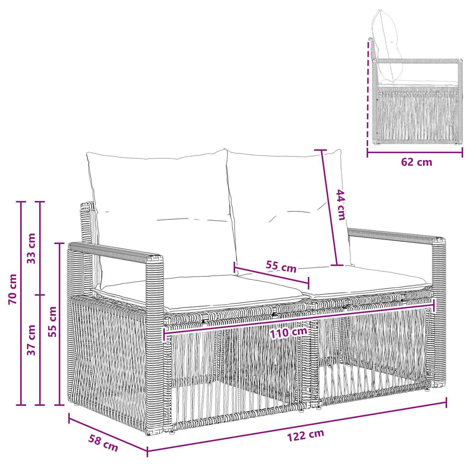 Tuinbank 2-Aantal zitplaatsen Beige poly rattan