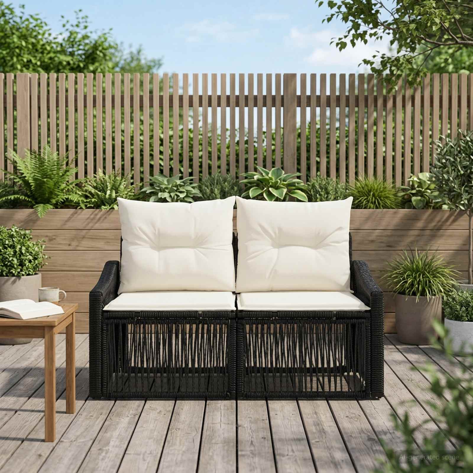 Tuinbank 2-Aantal zitplaatsen Zwart poly rattan