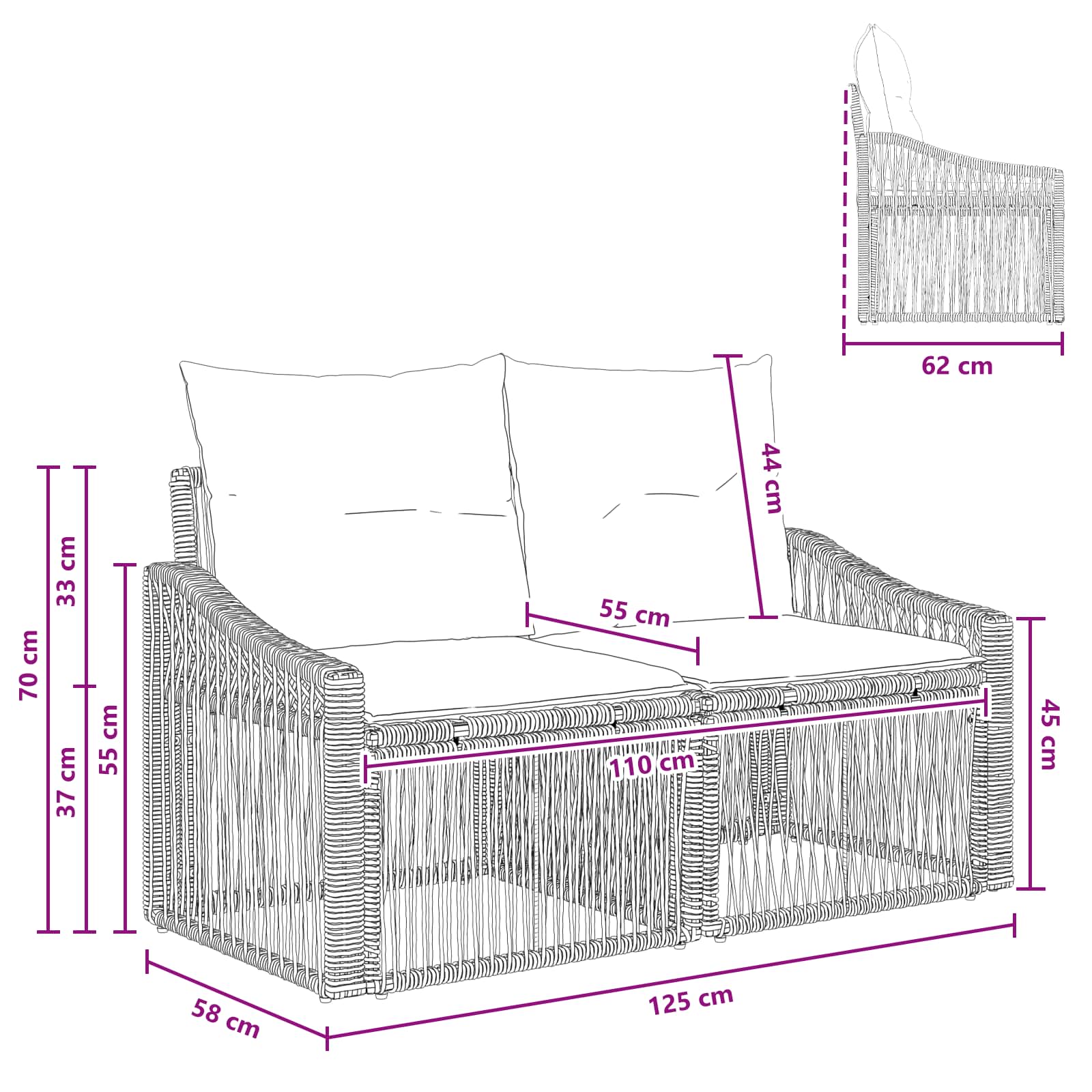 Tuinbank 2-Aantal zitplaatsen Grijs poly rattan