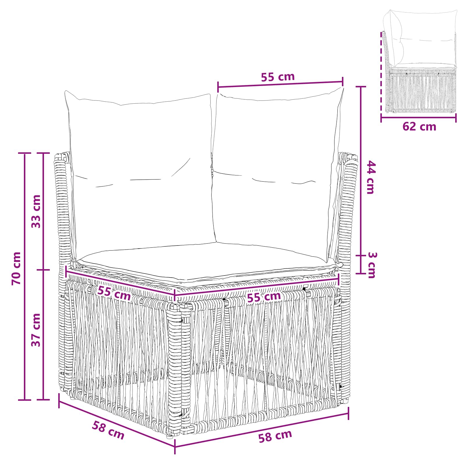 Hoeksofa eenheid Zwart poly rattan