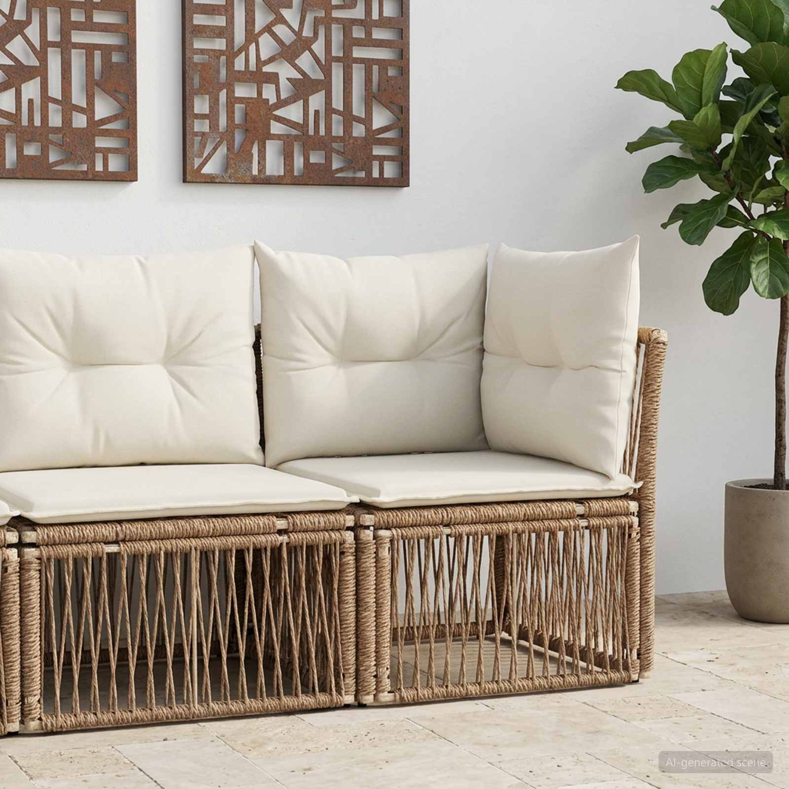 Hoeksofa eenheid Beige poly rattan