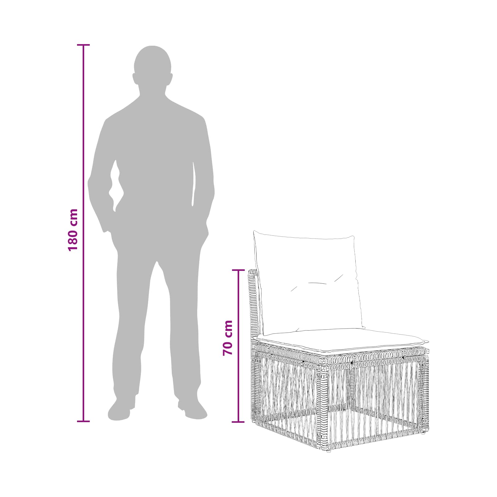 Armloze Sofa eenheid Zwart poly rattan