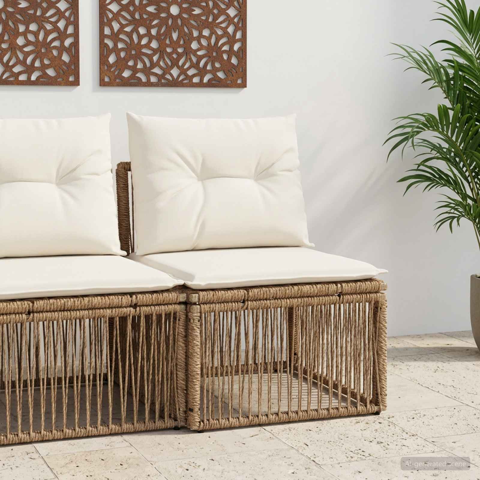 Armloze Sofa eenheid Beige poly rattan