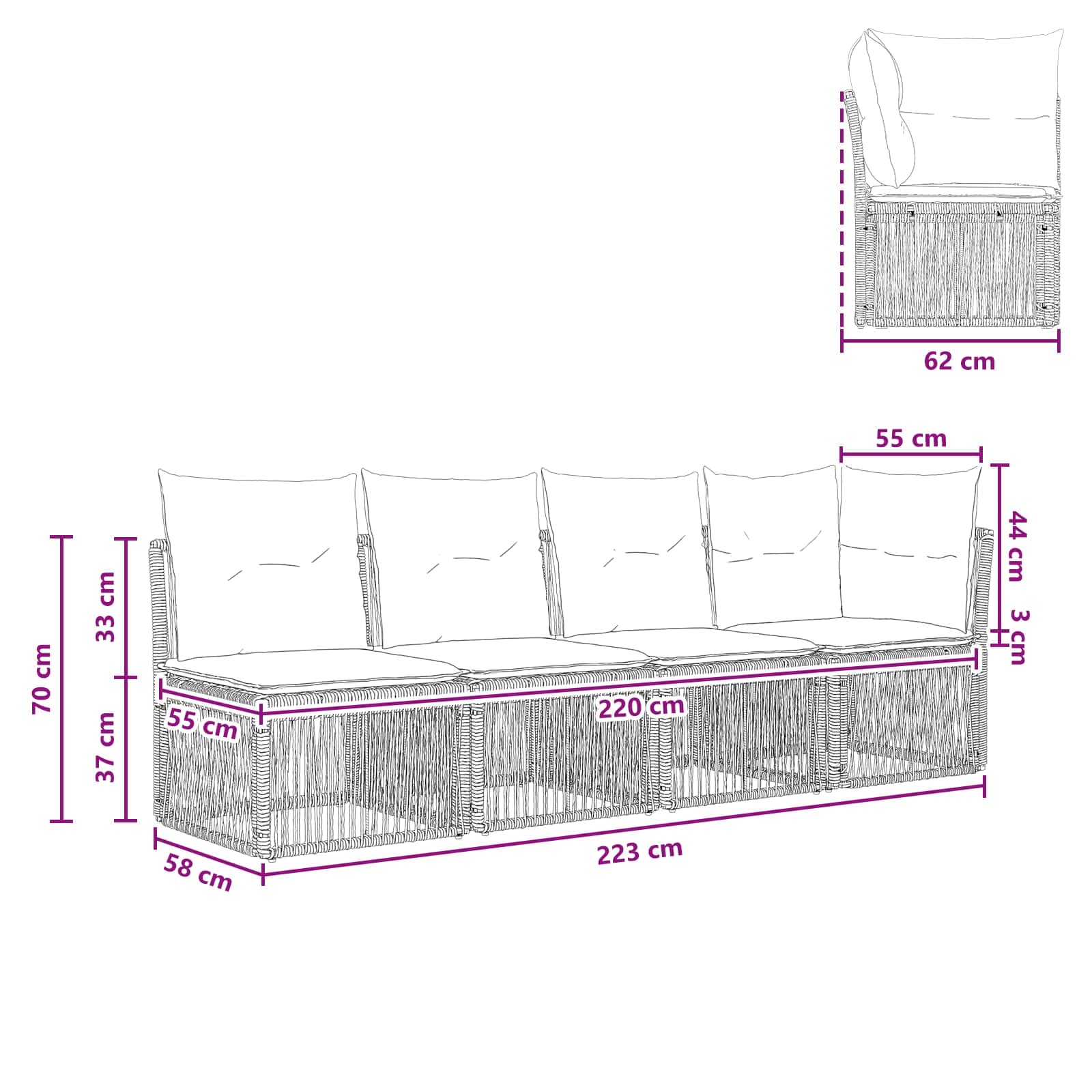 4-Zits Sofa met Linkerarm 4 st 4-Aantal zitplaatsen Grijs