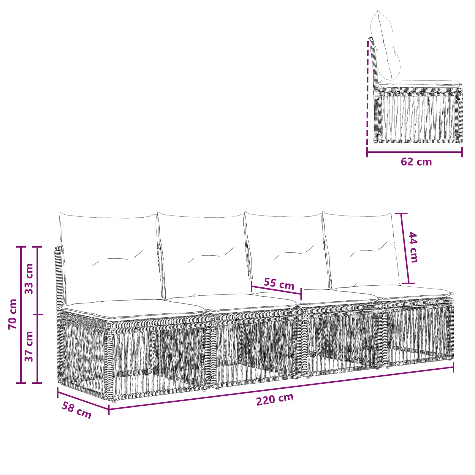 4-zits bank 4 st 4-Aantal zitplaatsen Grijs poly rattan