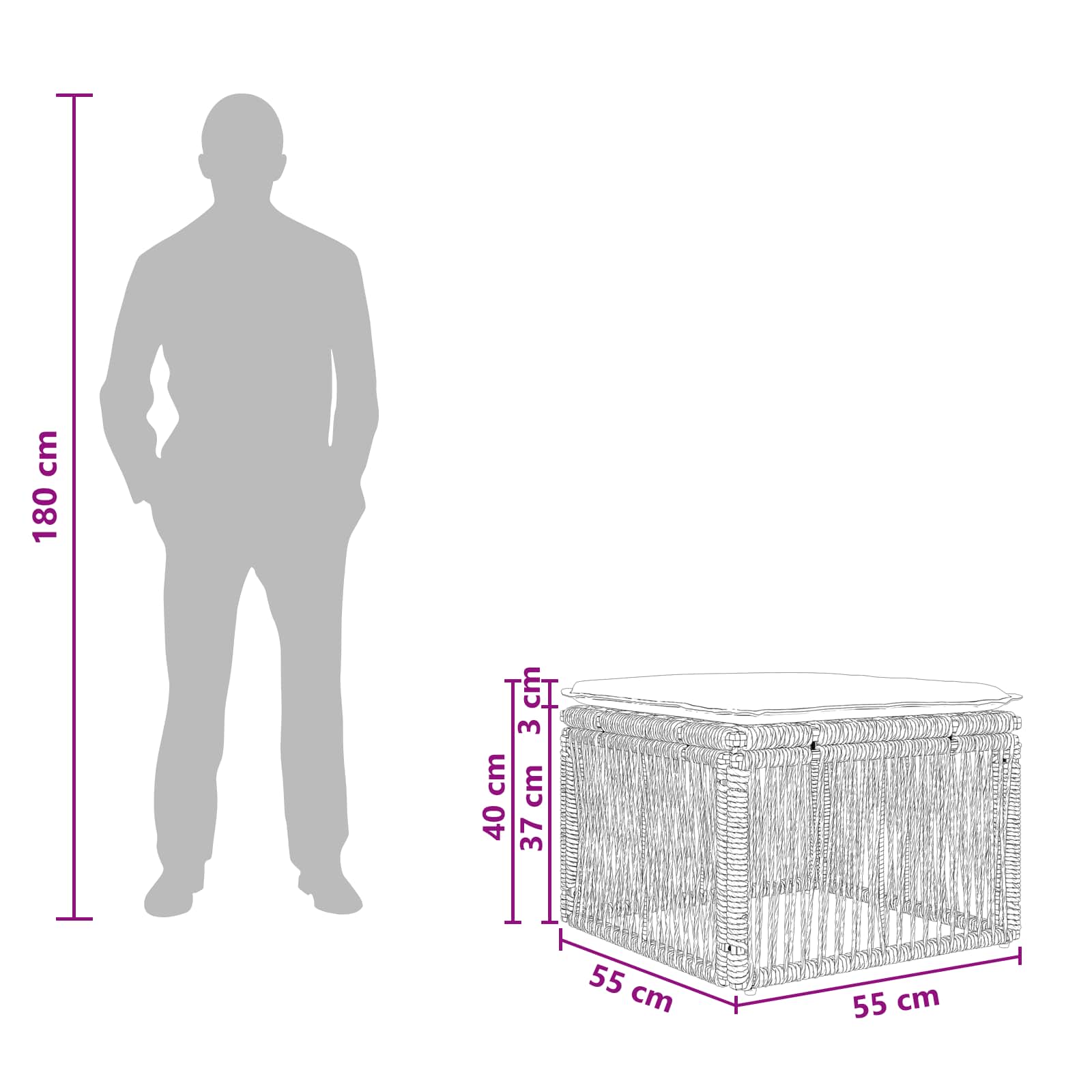 voetensteun Zwart poly rattan