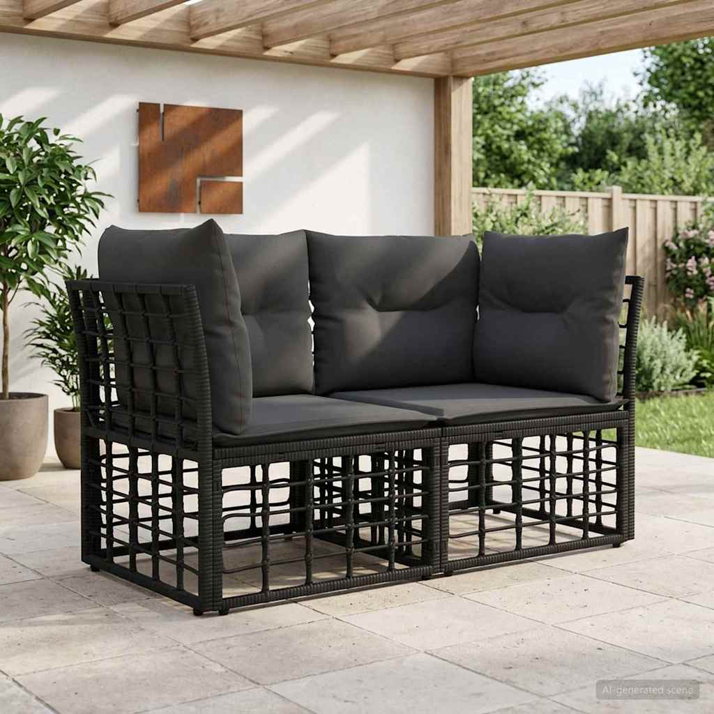 Buiten loveseat 2 st 2-Aantal zitplaatsen Zwart en Donkergrijs