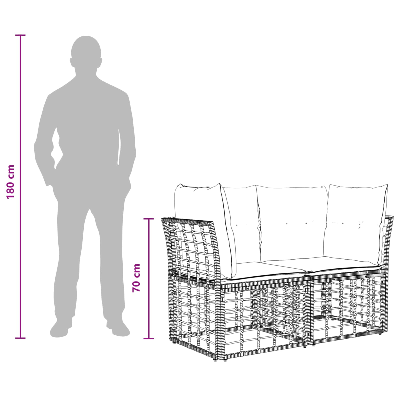 Buiten loveseat 2 st 2-Aantal zitplaatsen Zwart en Donkergrijs
