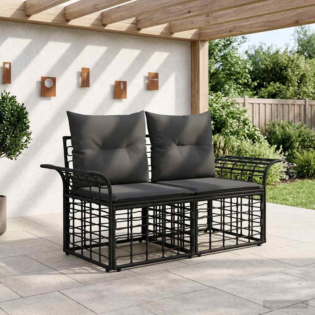 Buiten loveseat 2 st 2-Aantal zitplaatsen Zwart en Donkergrijs