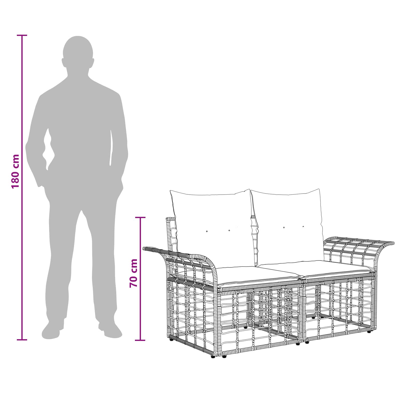 Buiten loveseat 2 st 2-Aantal zitplaatsen Zwart en Donkergrijs