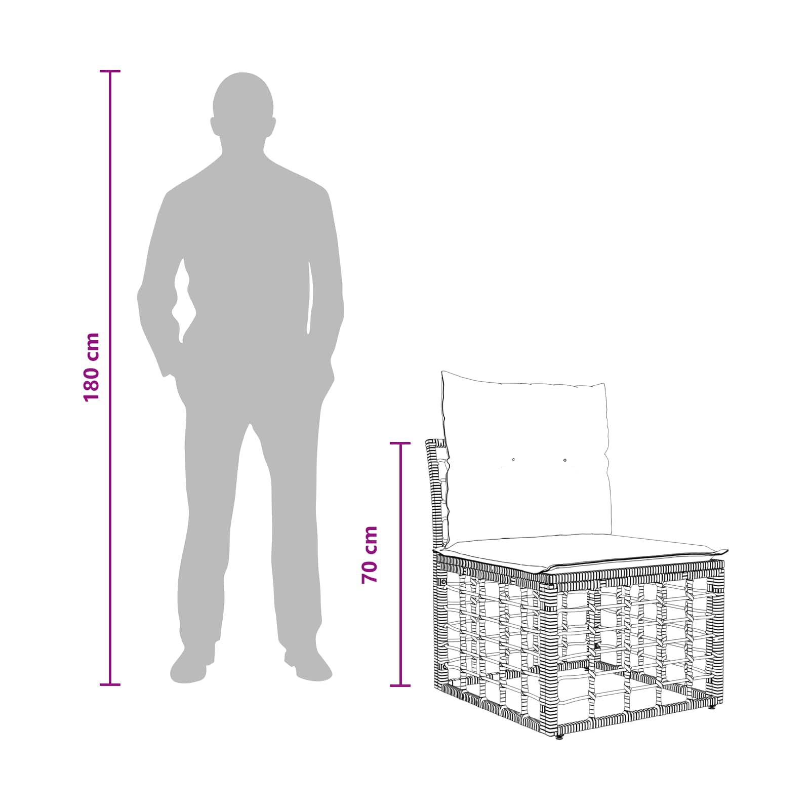 Modulaire Outdoor Armloze Sofa Eenheid Zwart poly rattan