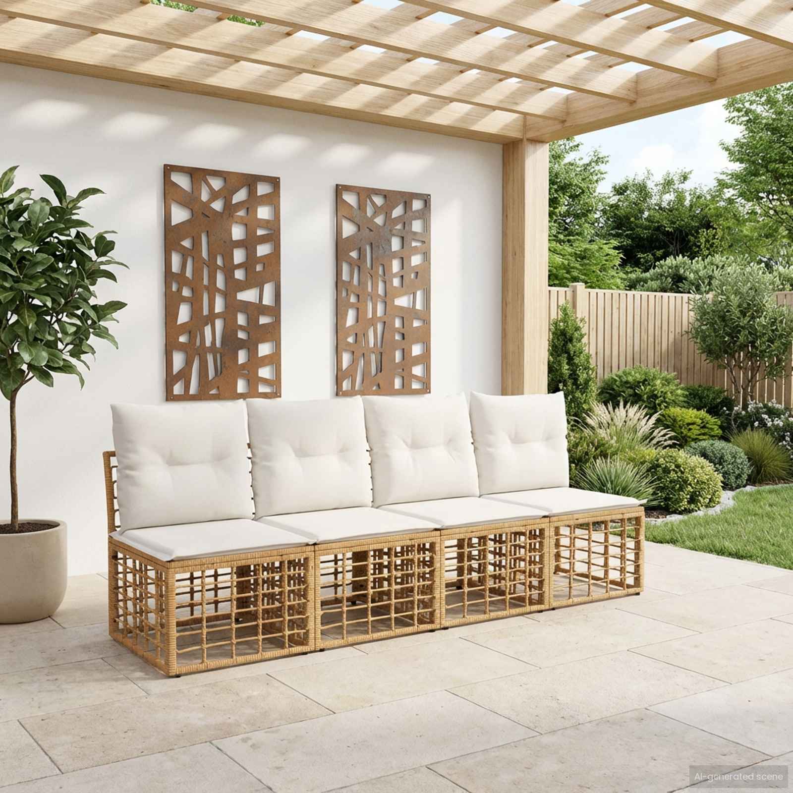 4-Zits Tuin Sofa Armloos 4 st 4-Aantal zitplaatsen Naturel
