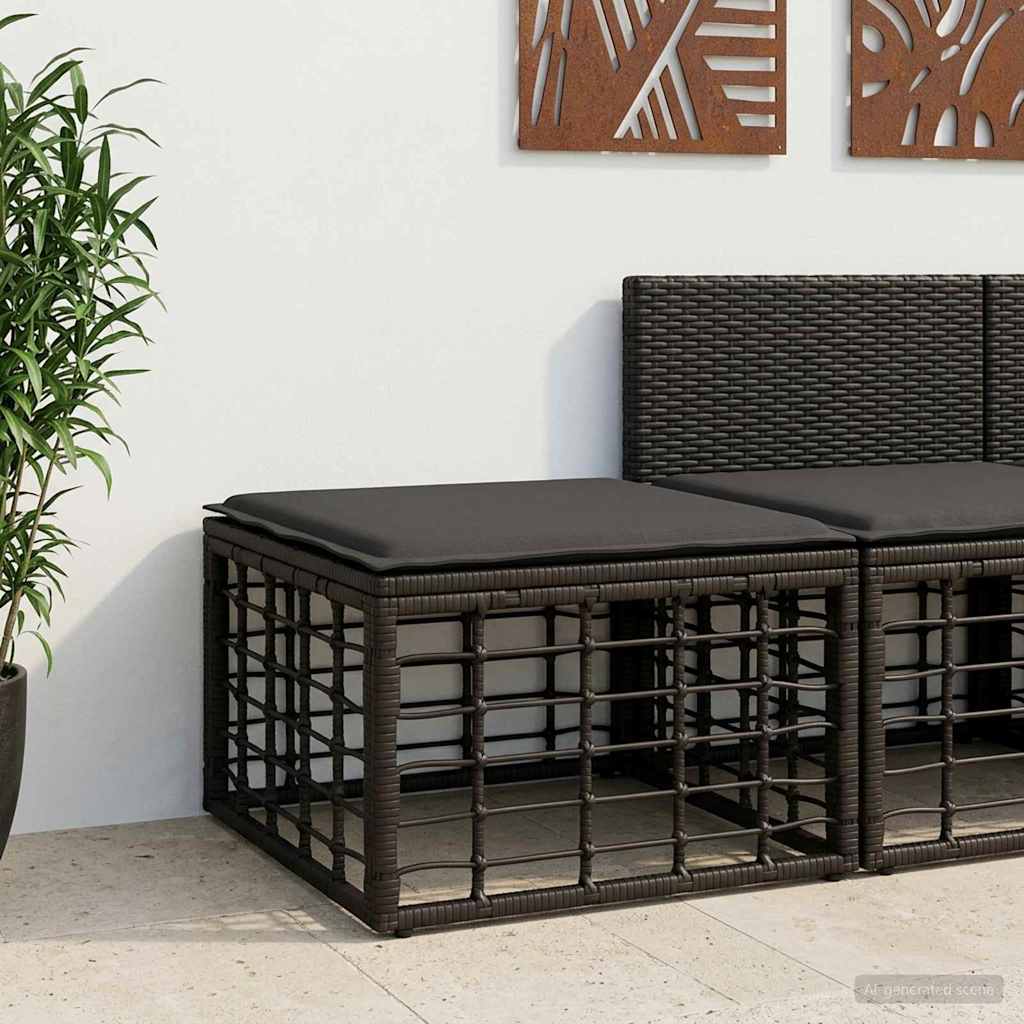 Tuinvoetenbank Zwart poly rattan
