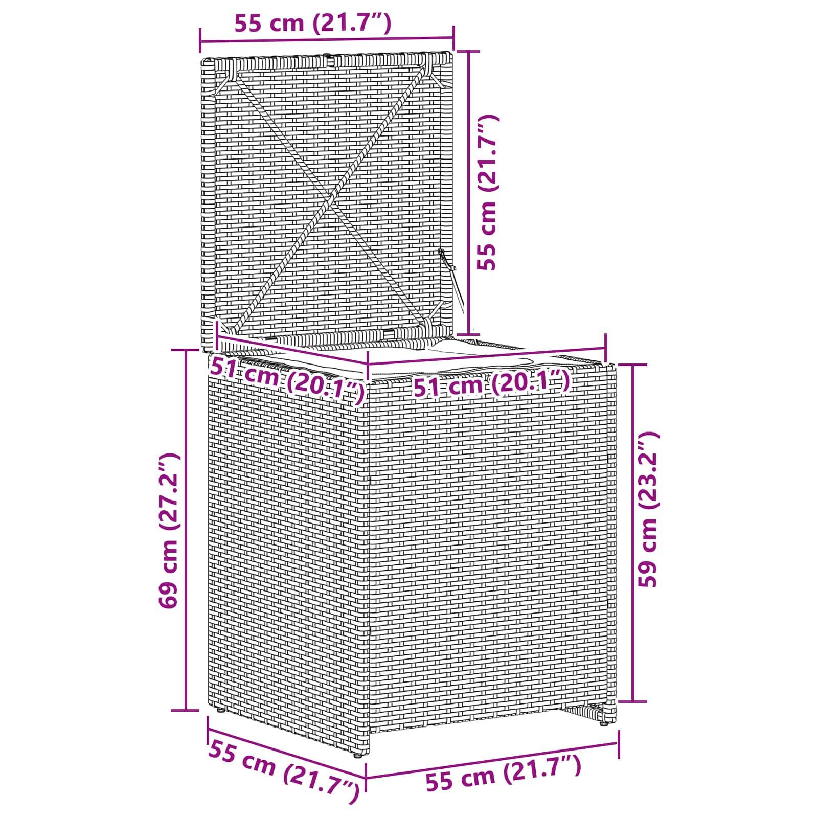 Kussenbox Lichtgrijs 55 x 55 x 69 cm polyrotan