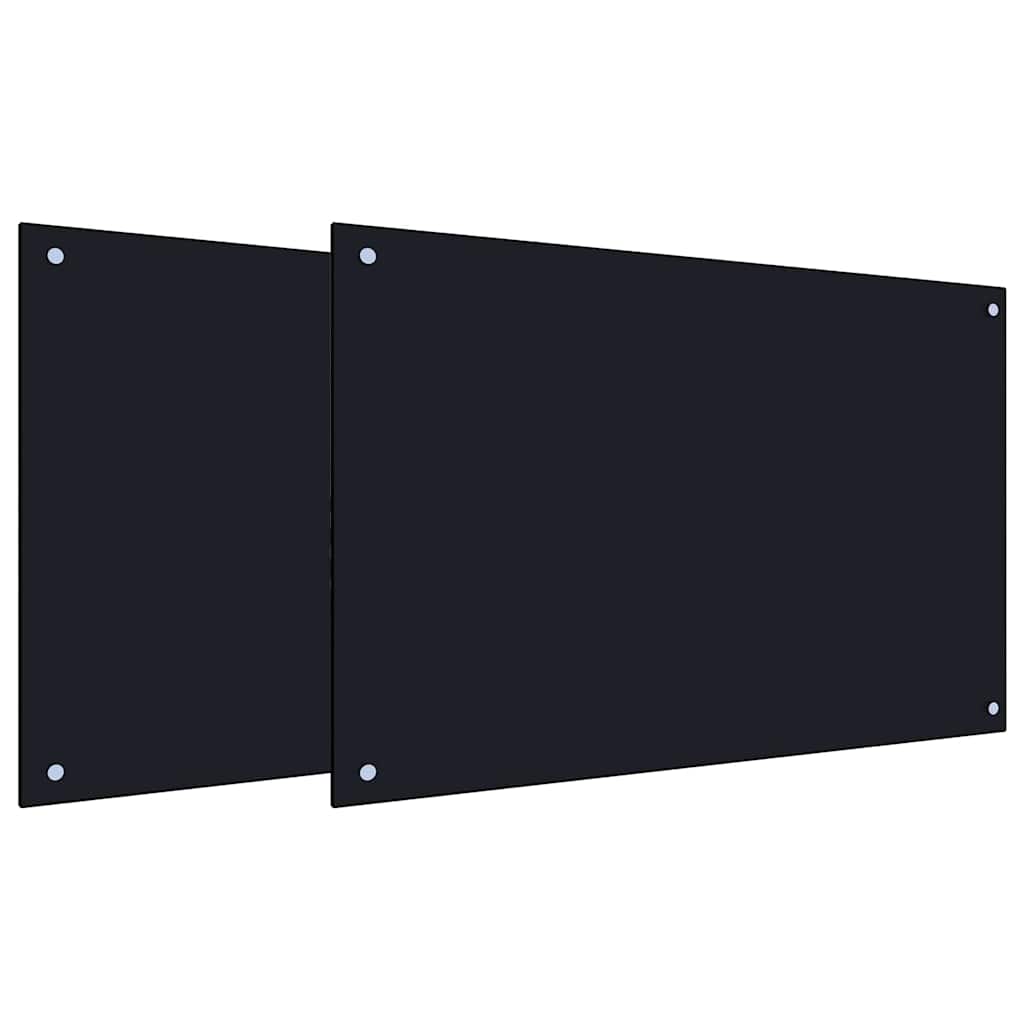 Keukenachterwand 2 st Zwart 90 x 60 cm gehard glas