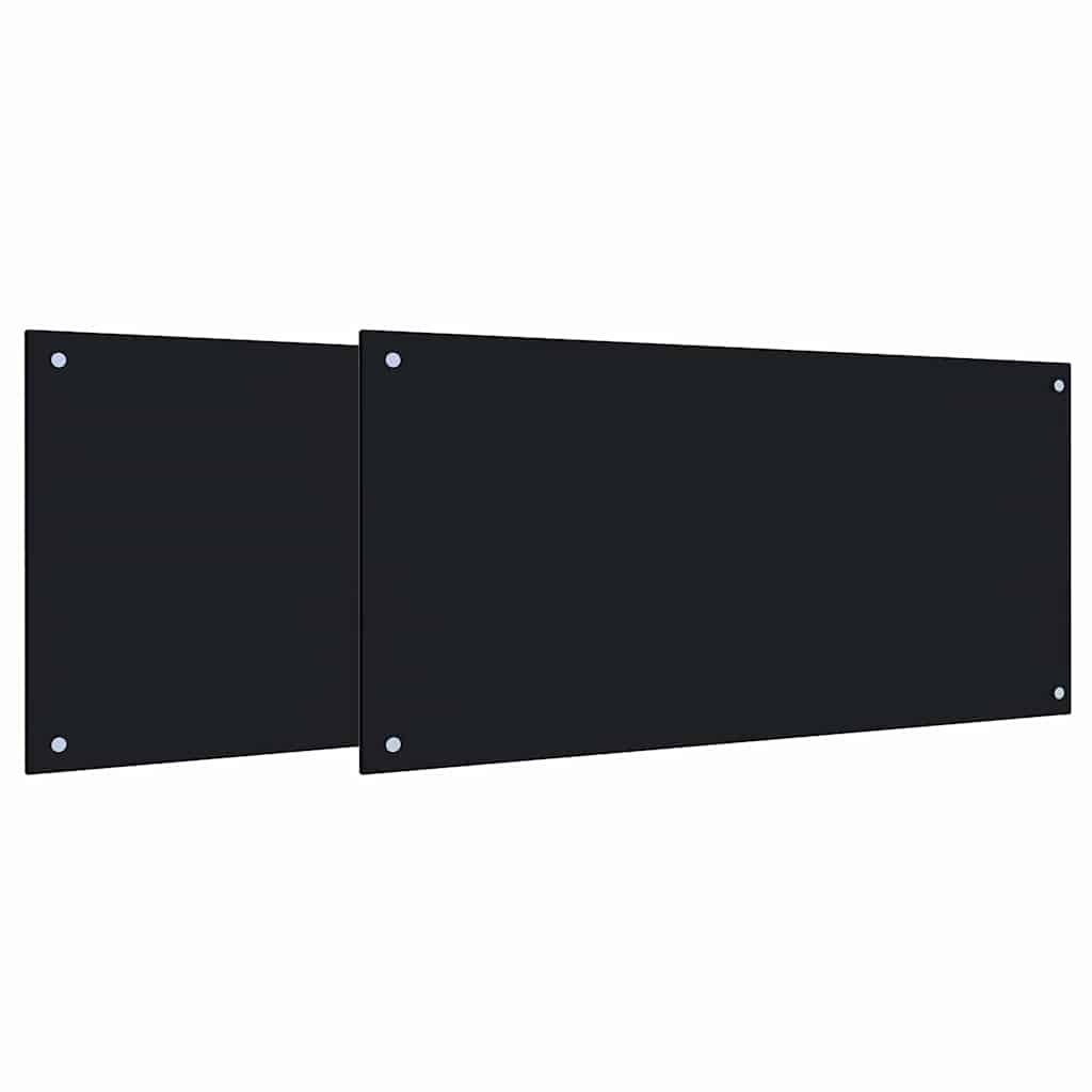 Keukenachterwand 2 st Zwart 100 x 50 cm gehard glas