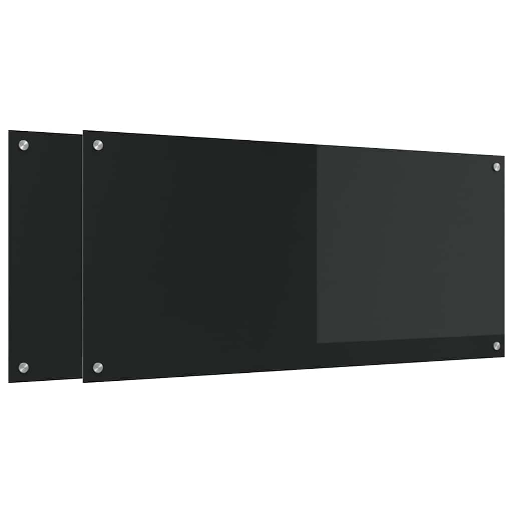 Keukenachterwand 2 st Zwart 110 x 50 cm gehard glas